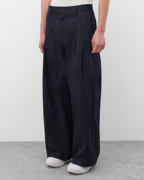 CDG Homme - Men's Dual Pleated Wide Leg Trousers - (Navy)