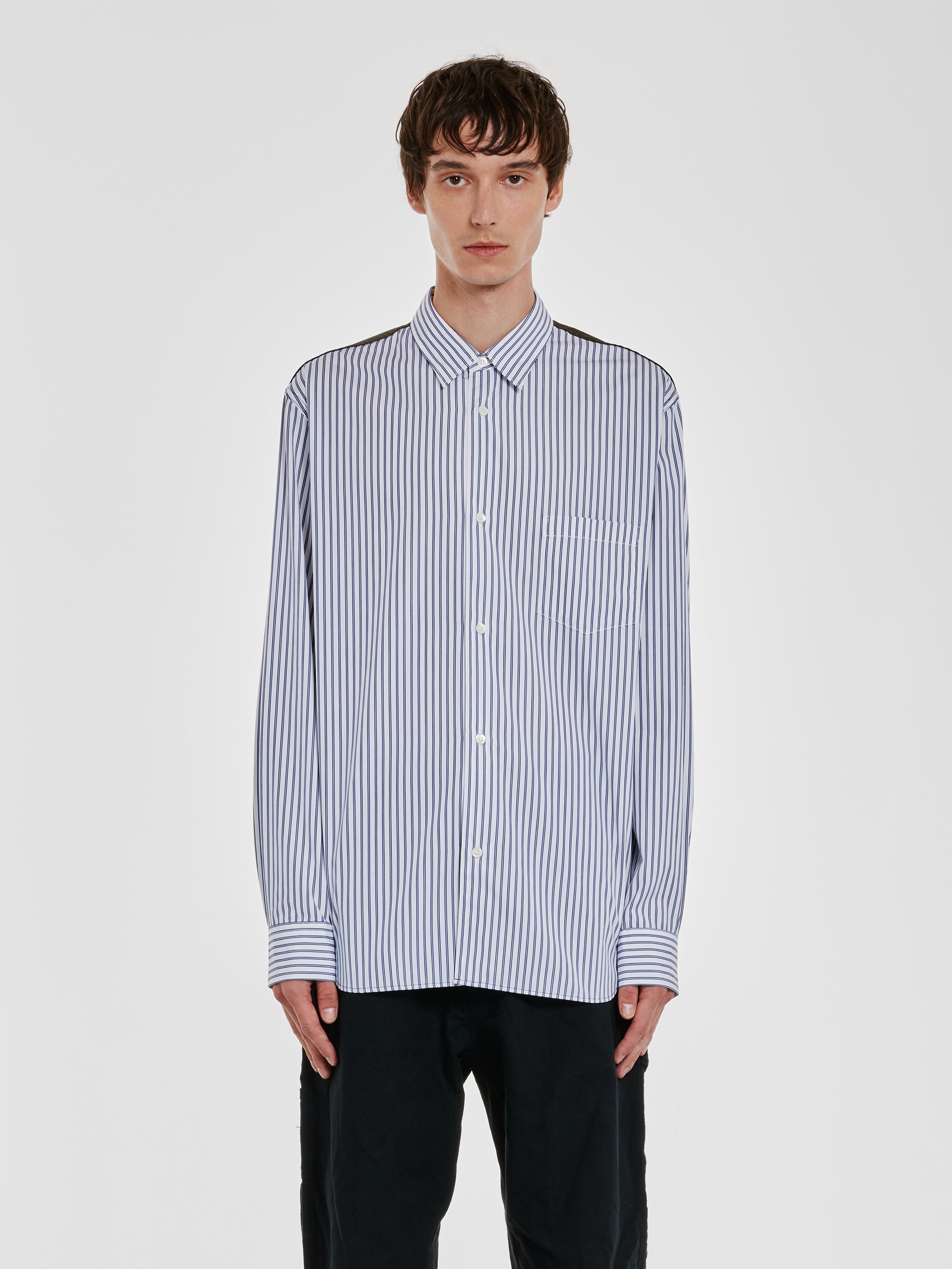 Comme des Garçons Homme - Men’s Contrast Nylon Shirt - (White/Blue/Khaki) view 1
