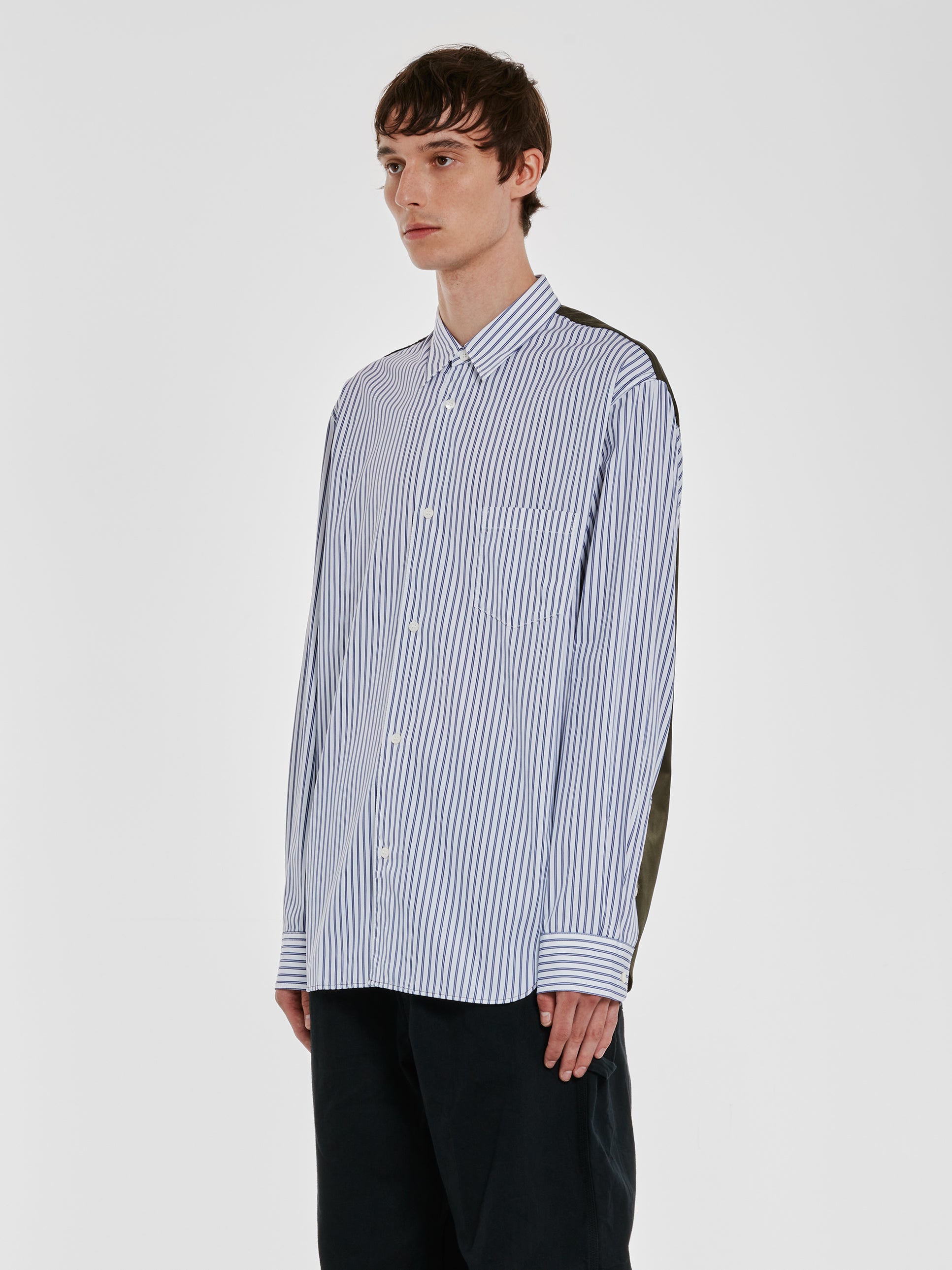 Comme des Garçons Homme - Men’s Contrast Nylon Shirt - (White/Blue/Khaki) view 2