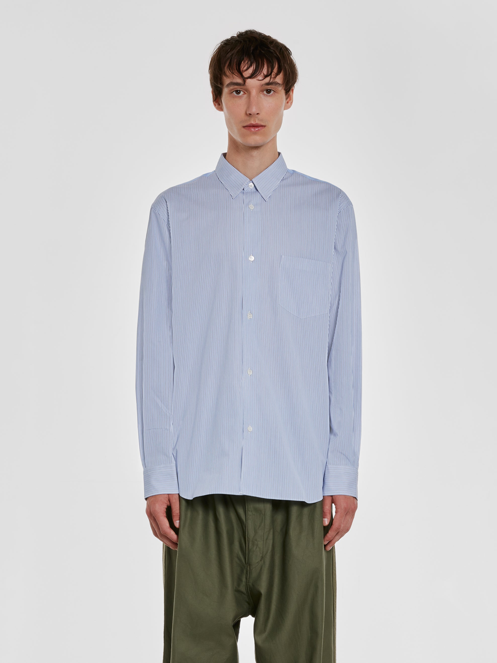 Comme des Garçons Homme - Men’s Cotton Stripe/Check Shirt - (White/Blue) view 1