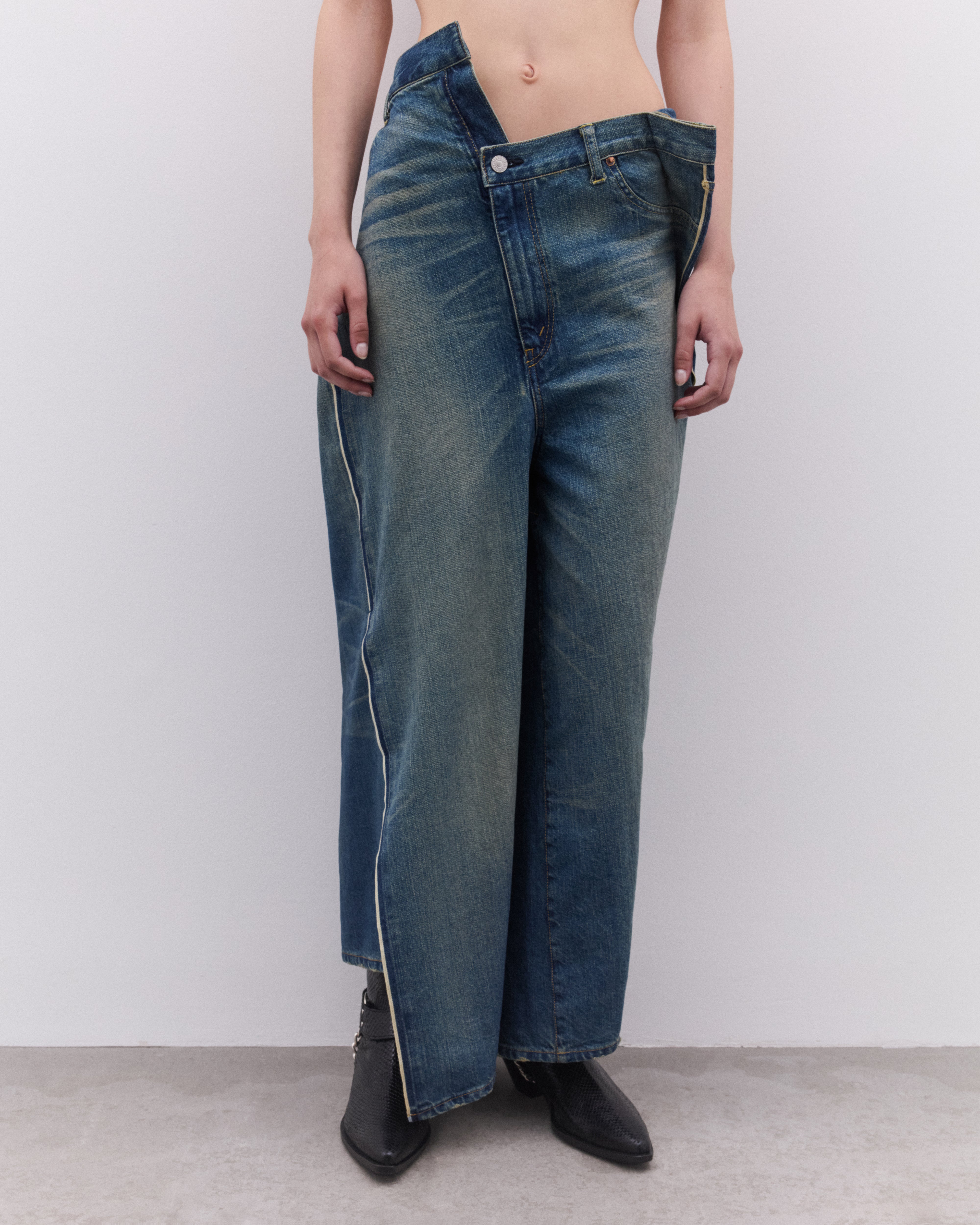 Junya Watanabe: Women's Levi's Asymmetric Wide Leg Jeans (Stone