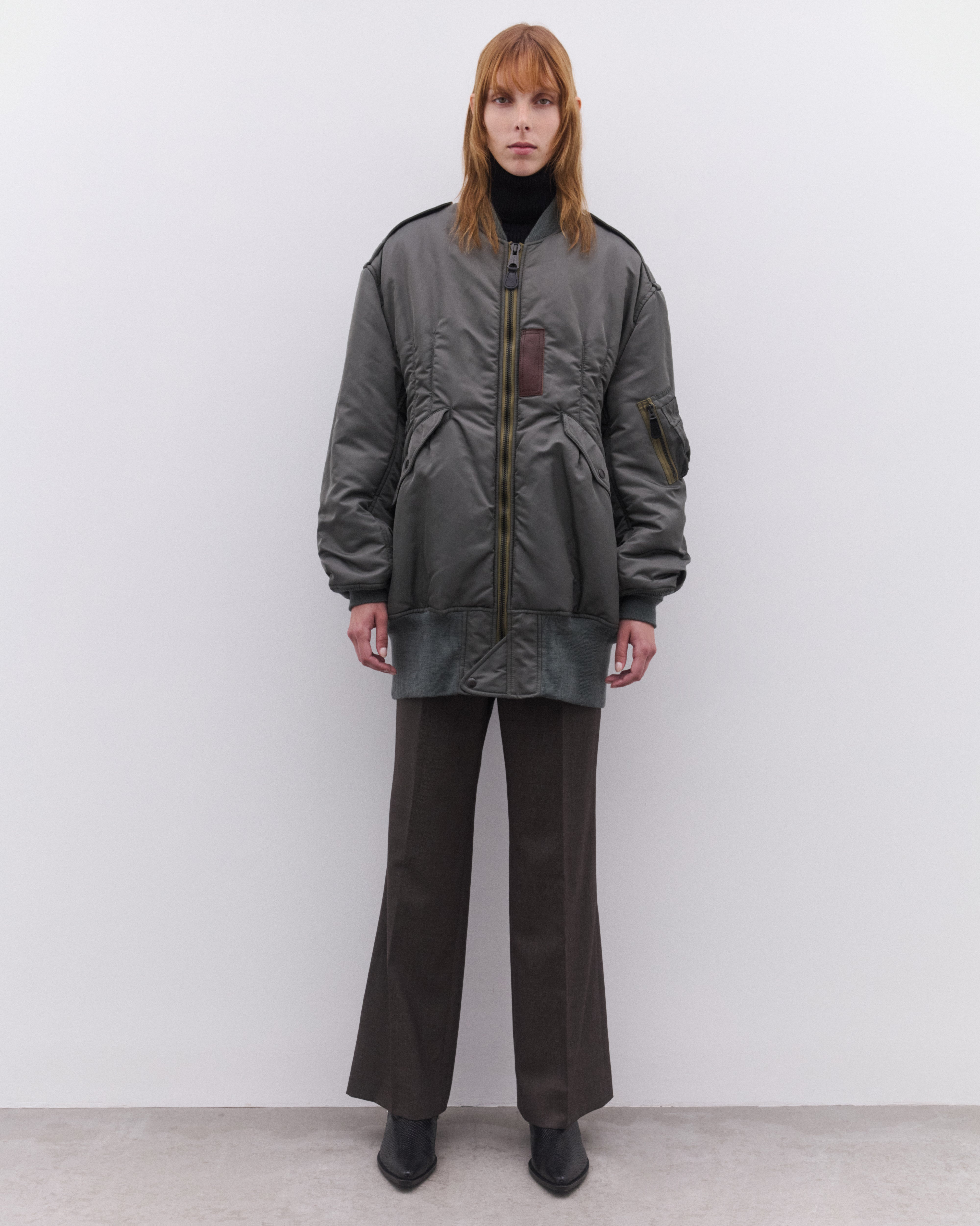 タナゴj Junya Watanabe: Women's Long Line Bomber Jacket (Khakk