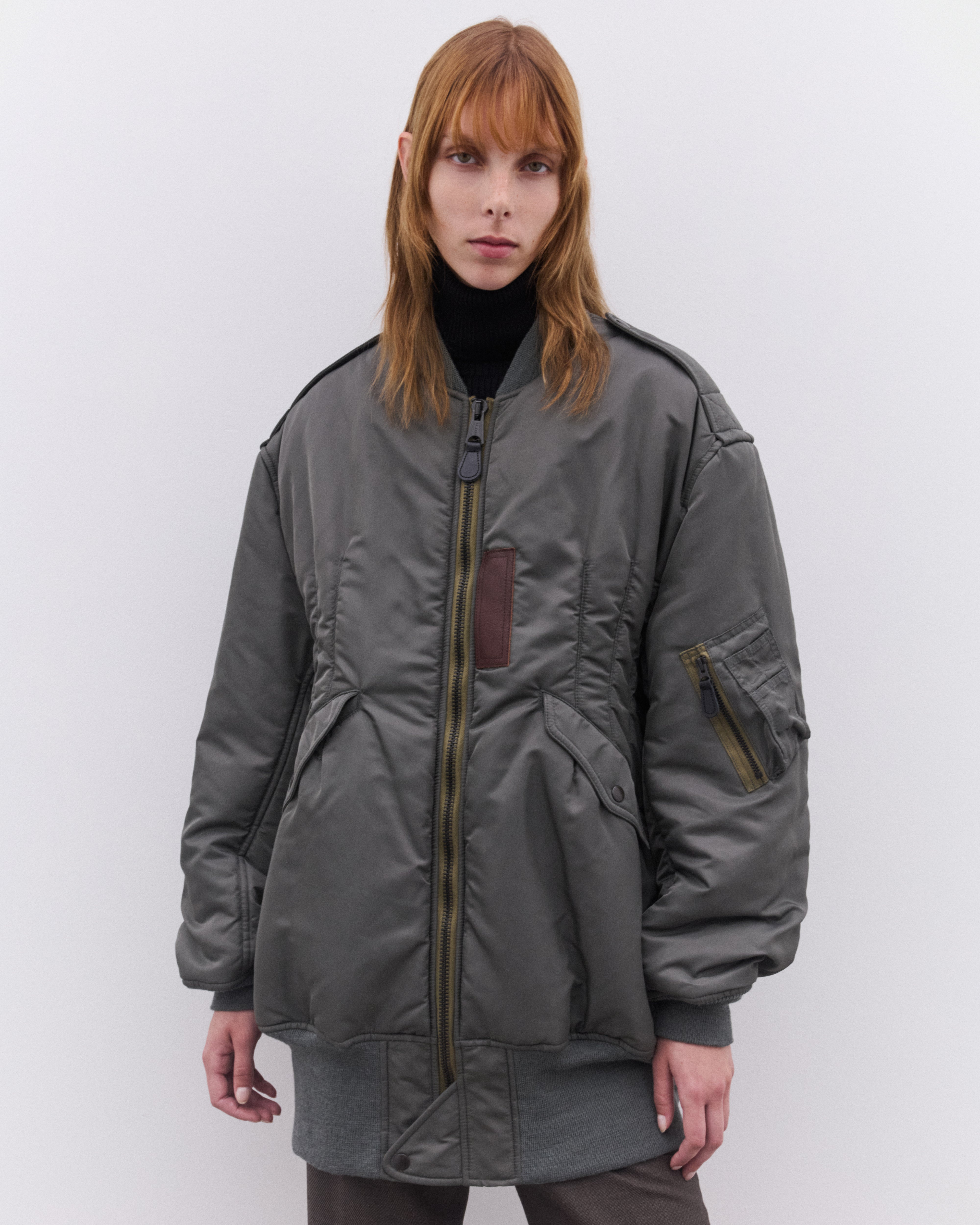 タナゴj Junya Watanabe: Women's Long Line Bomber Jacket (Khakk