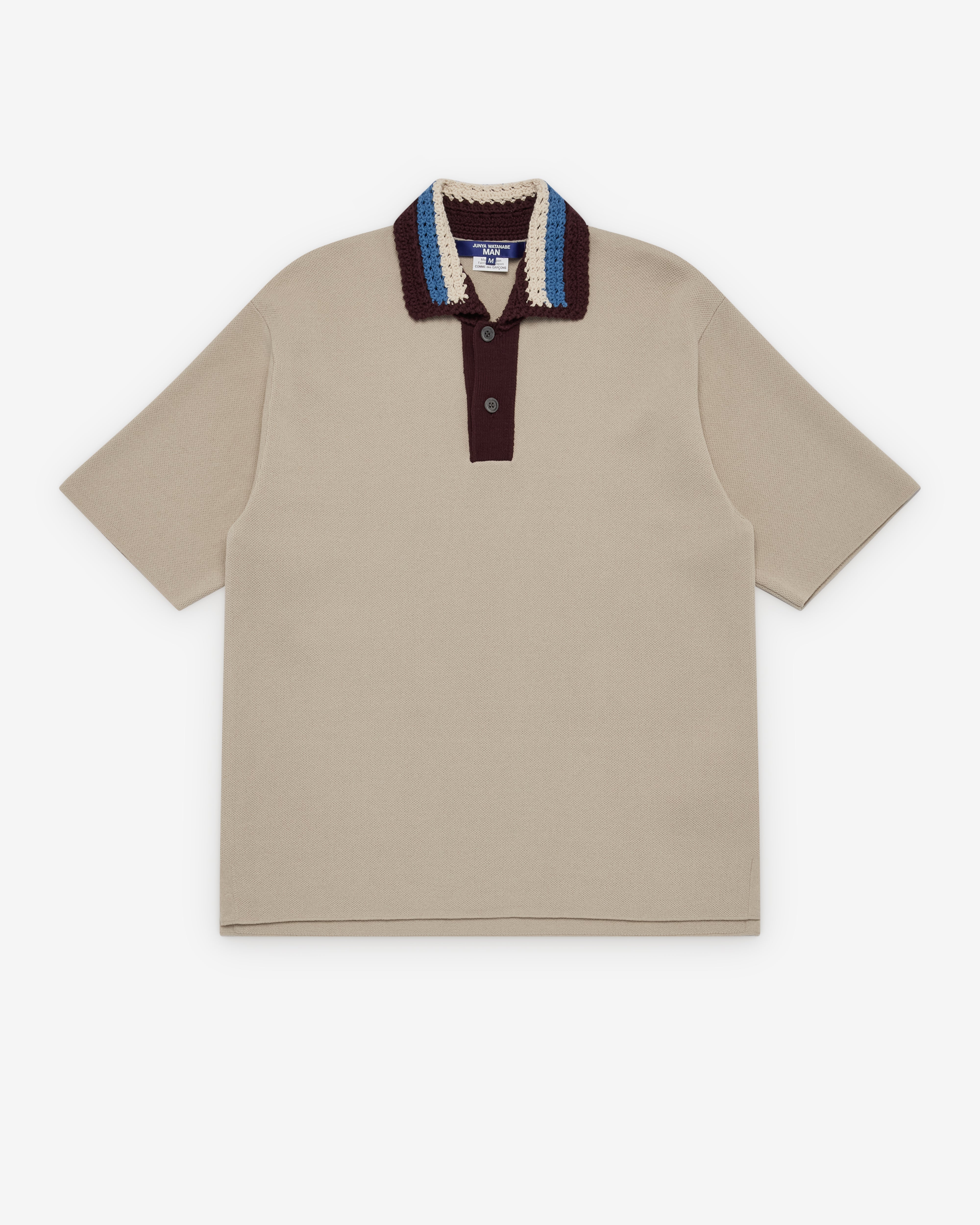 Junya Watanabe Man: Men's Crochet Collar Polo (Beige) | Dover