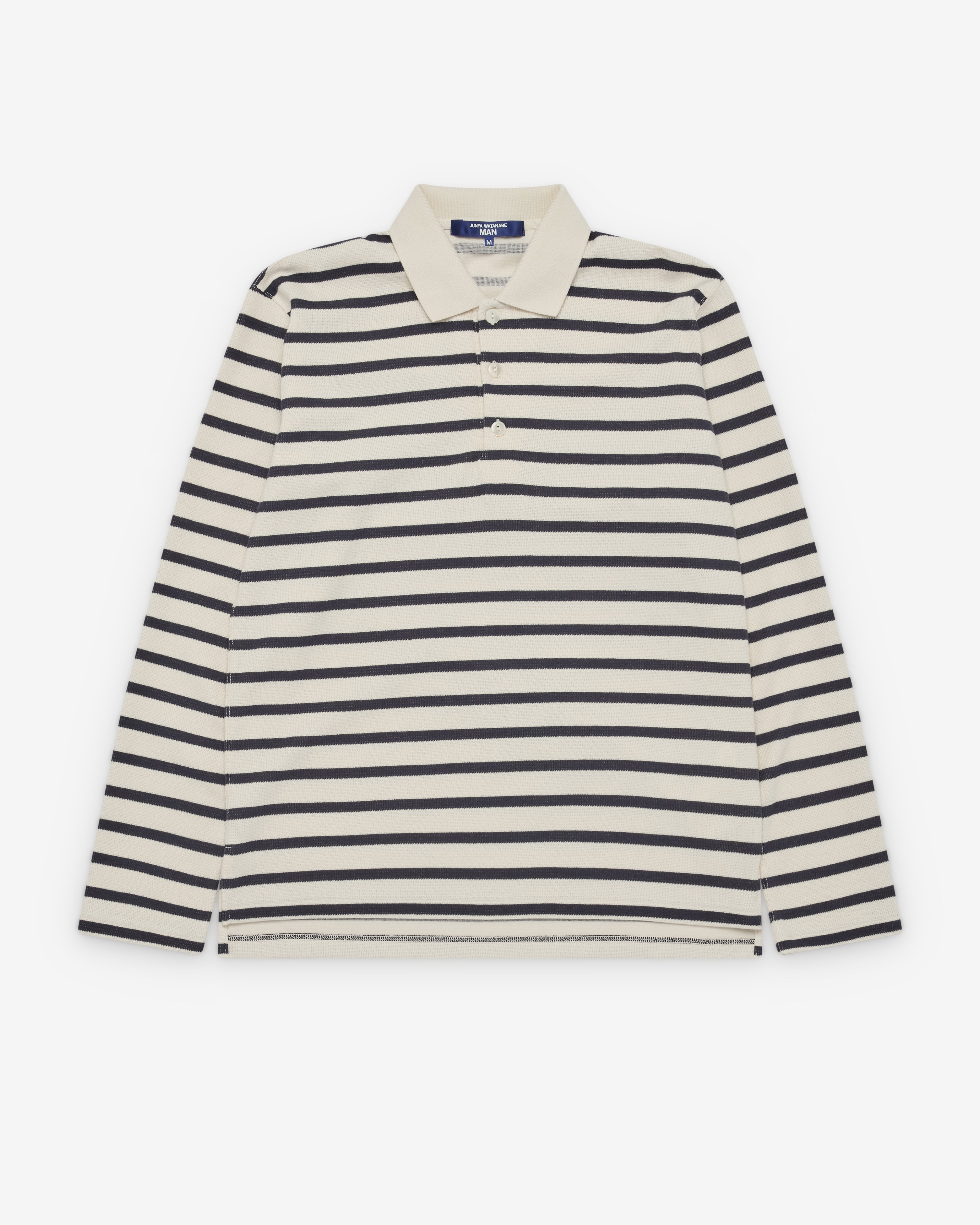 Junya Watanabe Man: Men's Striped Long Sleeve Polo (Natural/Navy