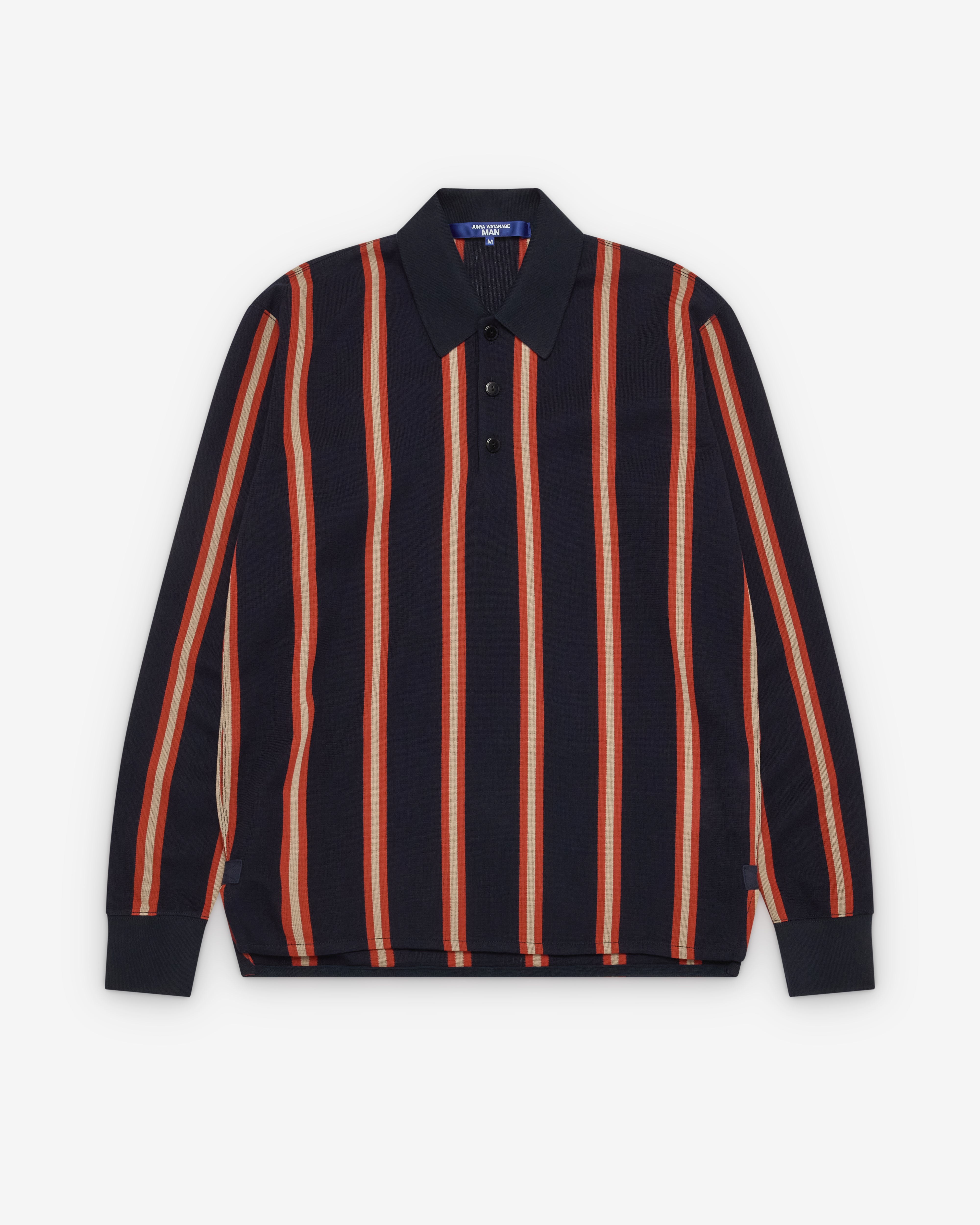 Junya Watanabe Man: Men's Striped Knit Polo (Navy/Orange) | Dover