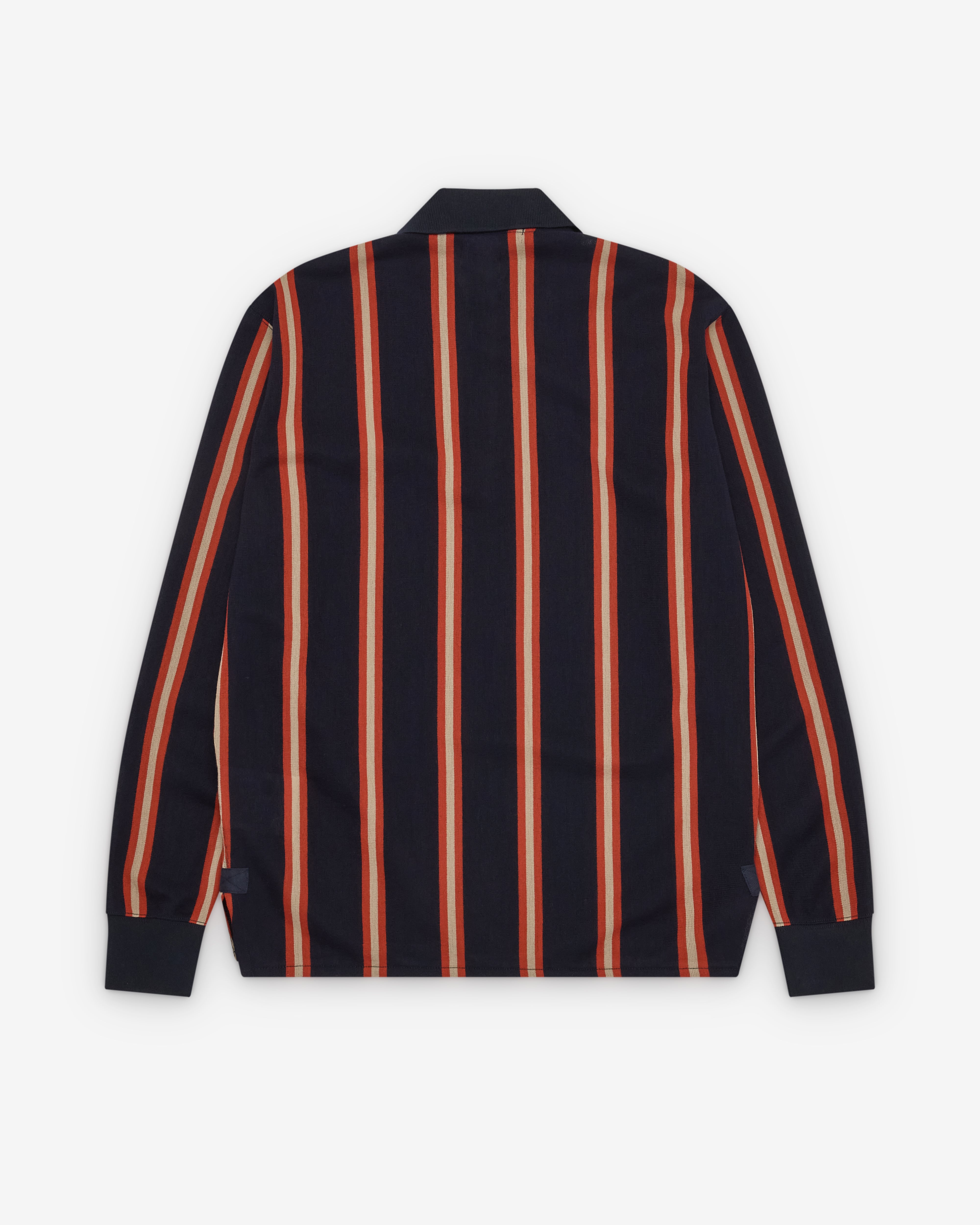 Junya Watanabe Man: Men's Striped Knit Polo (Navy/Orange) | Dover