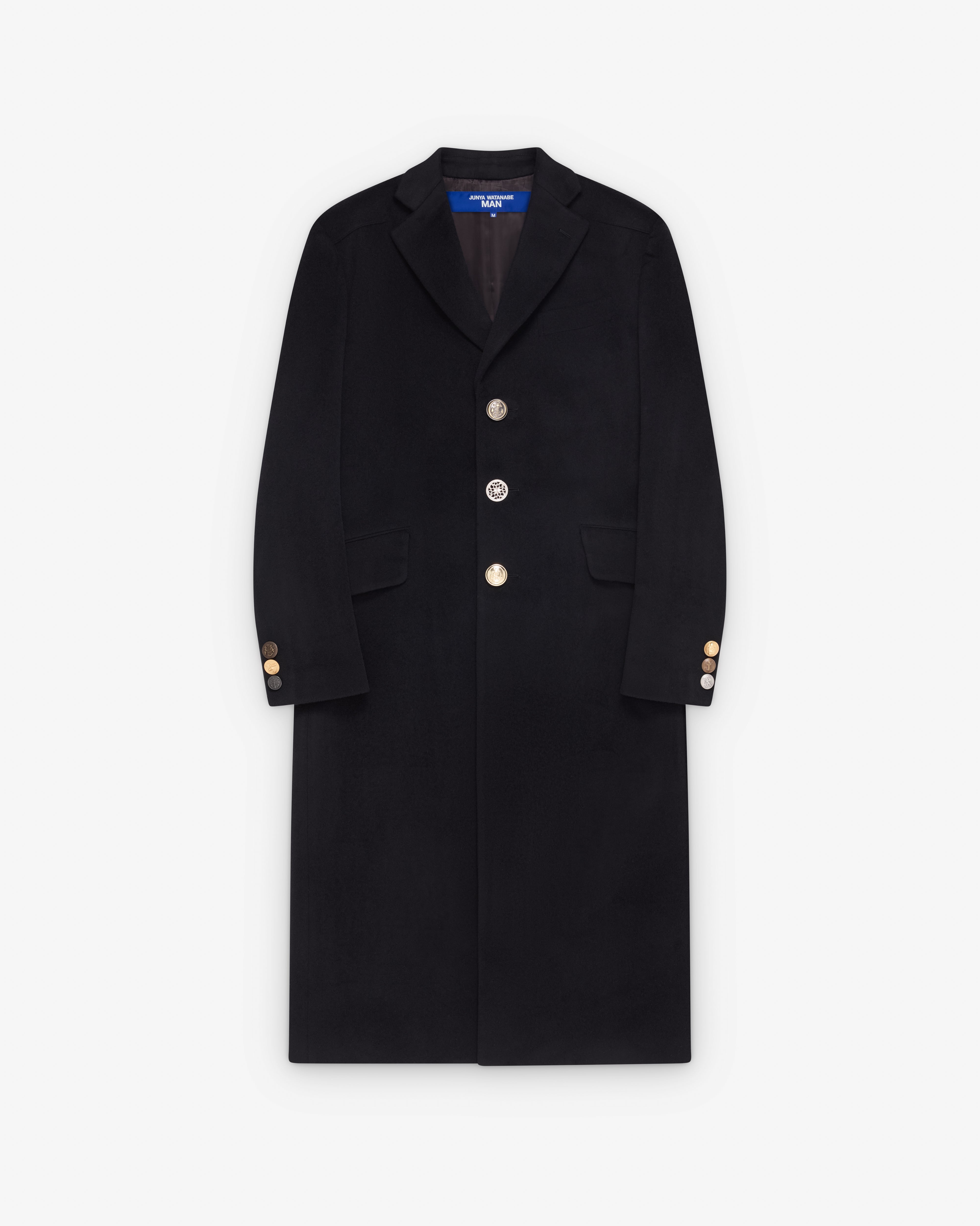 Junya Watanabe MAN: Men's Cashmere Star Overcoat (Black) | Dover