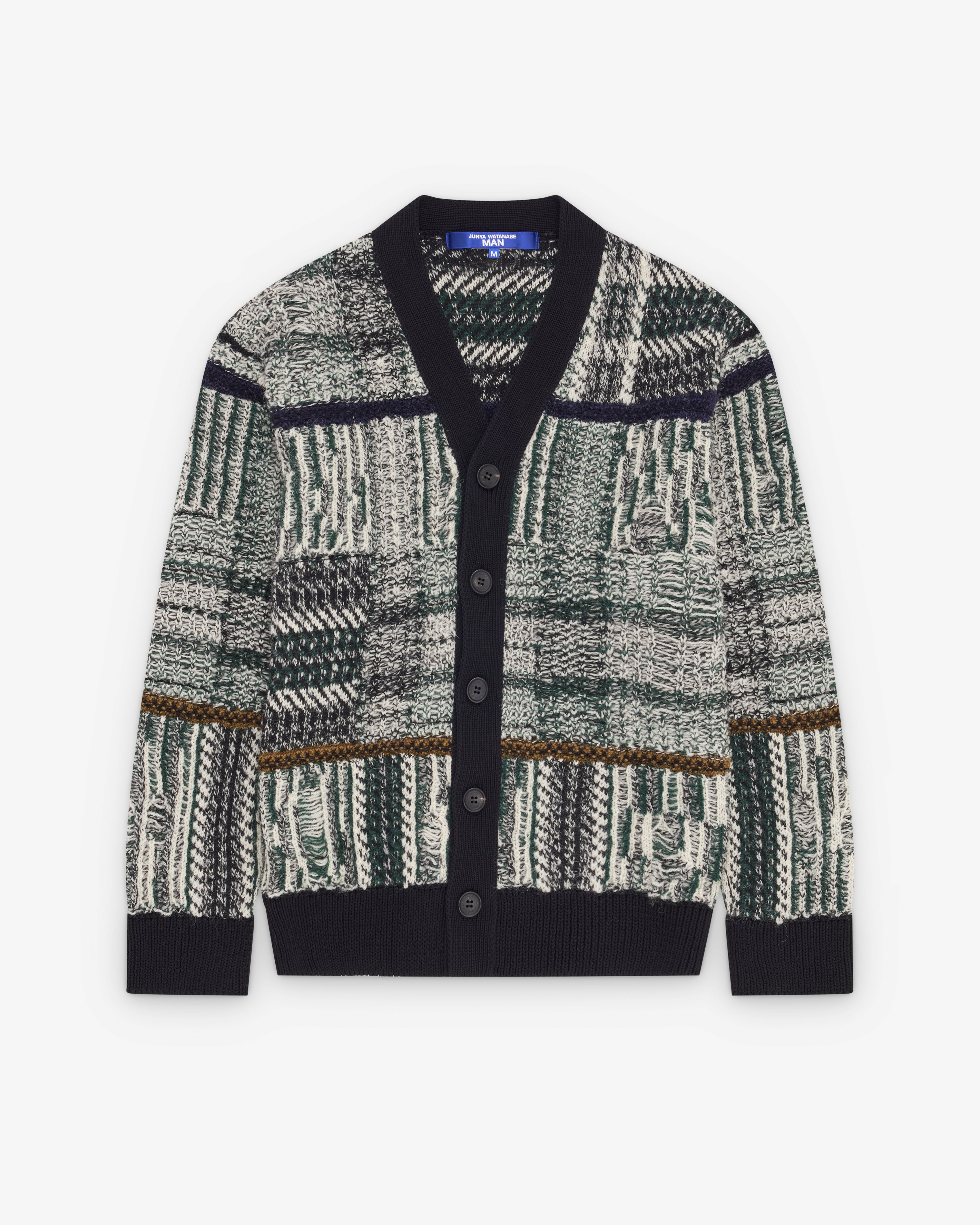 Junya Watanabe MAN: Men's Textured Knit Cardigan (Navy/Green