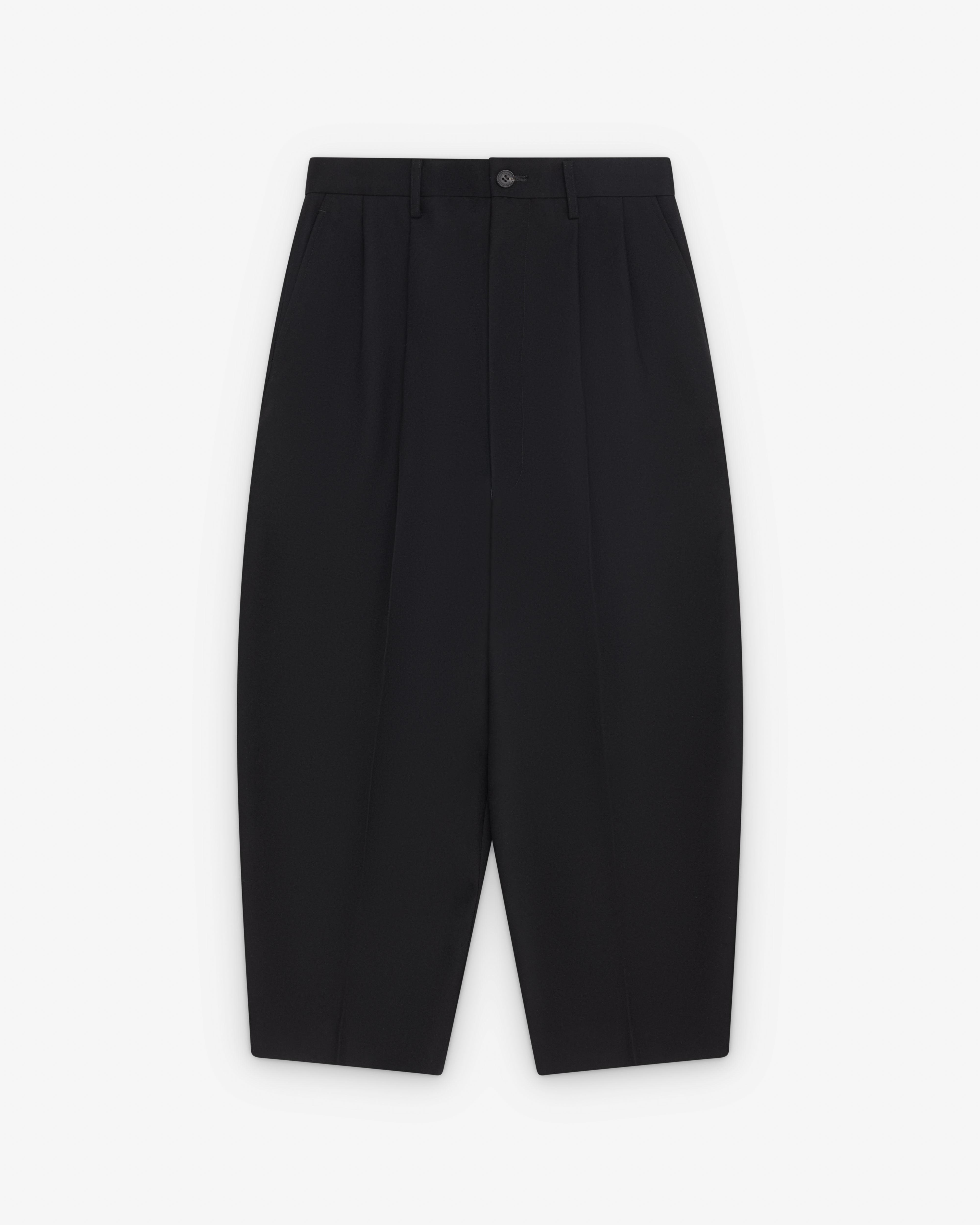 Junya Watanabe MAN: Men's Pleated Barrel Trousers (Black) | Dover