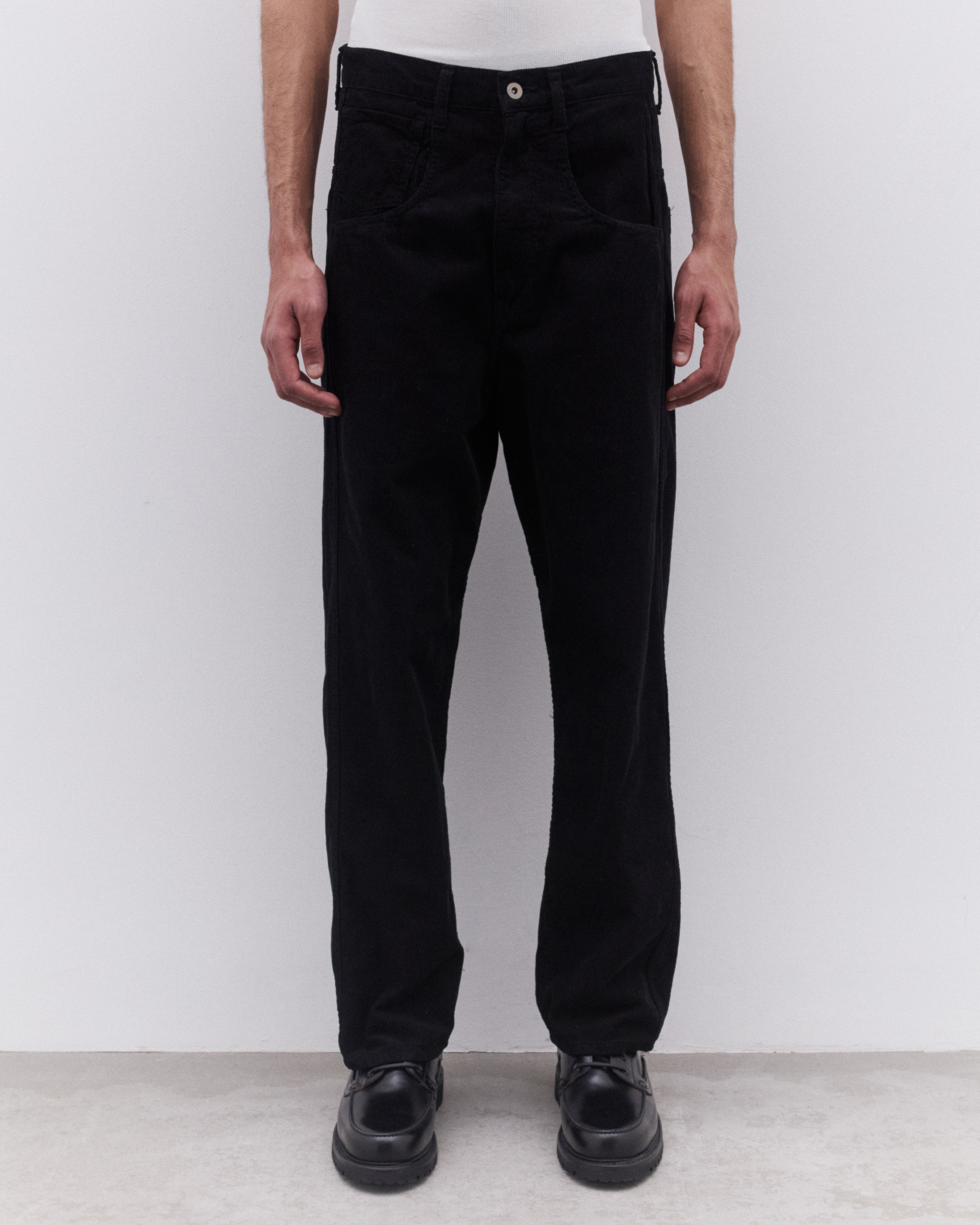 Junya Watanabe Man: Men's Needle Cord Tapered Trousers (Black