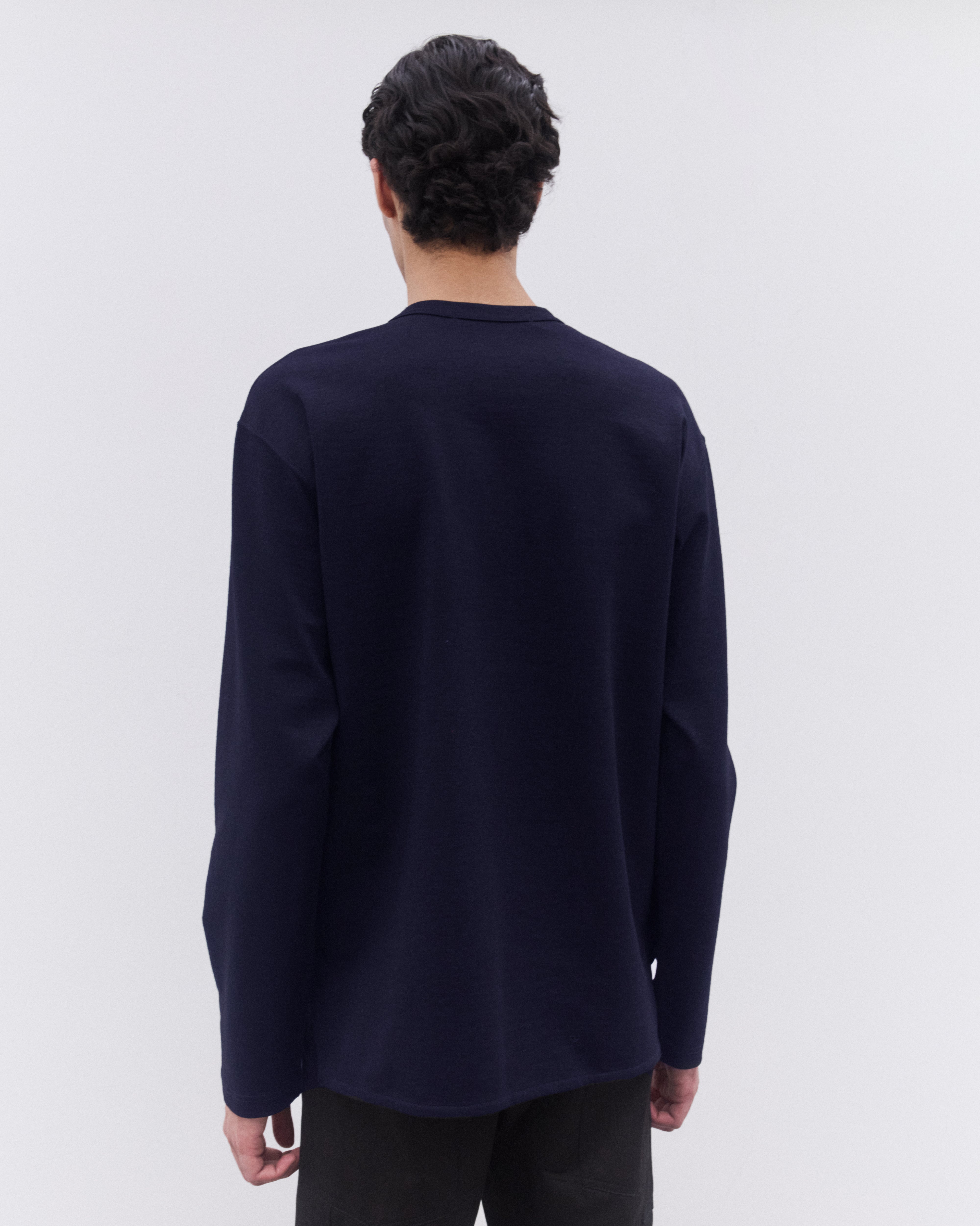 Junya Watanabe Man: Men's Wool Blend Long Sleeve T-Shirt (Navy