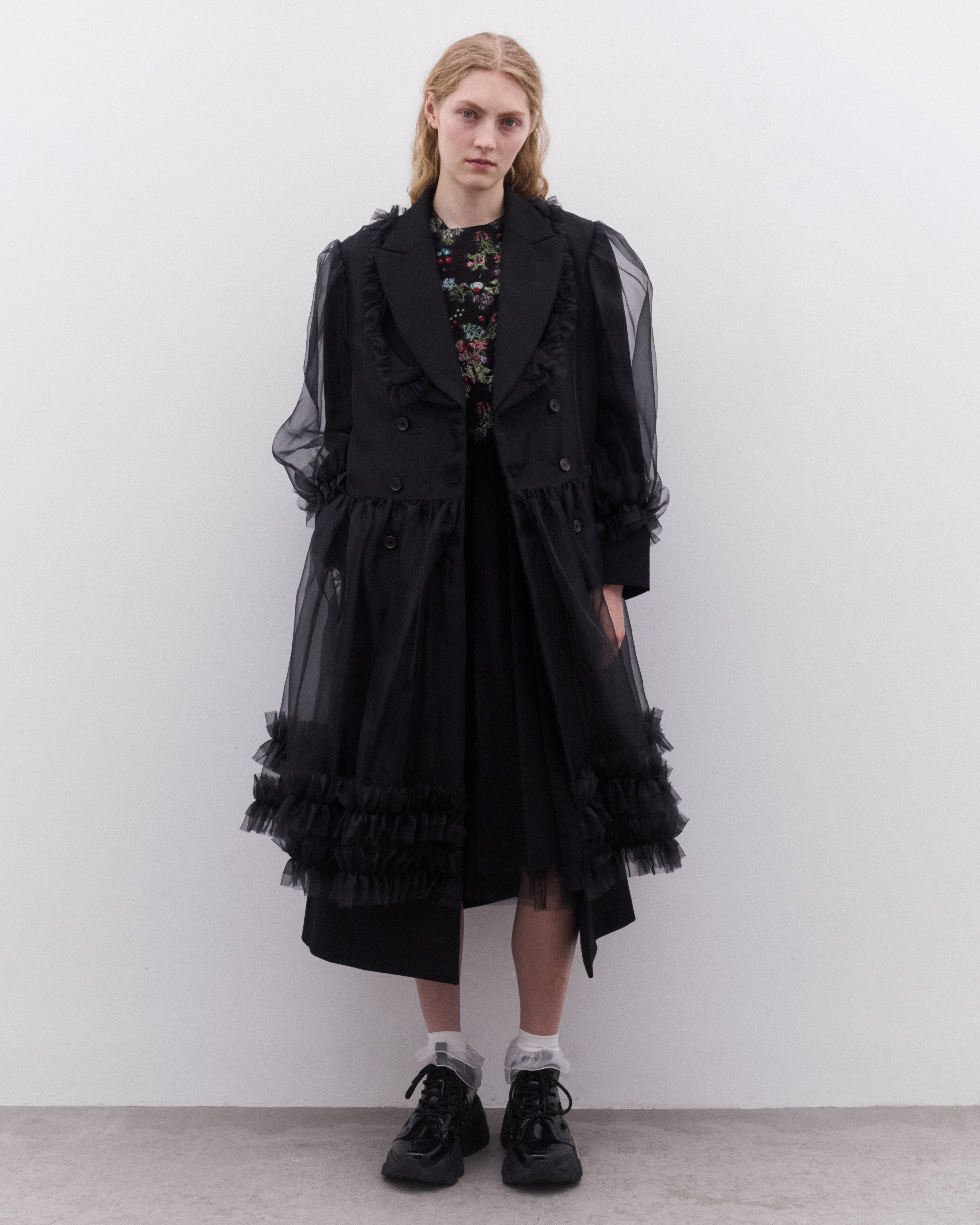Noir Kei Ninomiya: Women's Double Breasted Tulle Overlay Coat