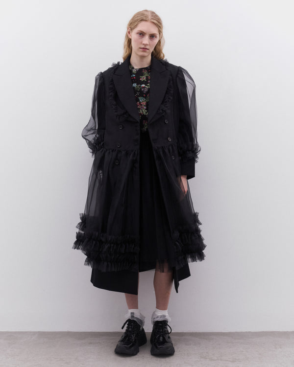 Noir Kei Ninomiya - Women’s Double Breasted Tulle Overlay Coat - (Black)