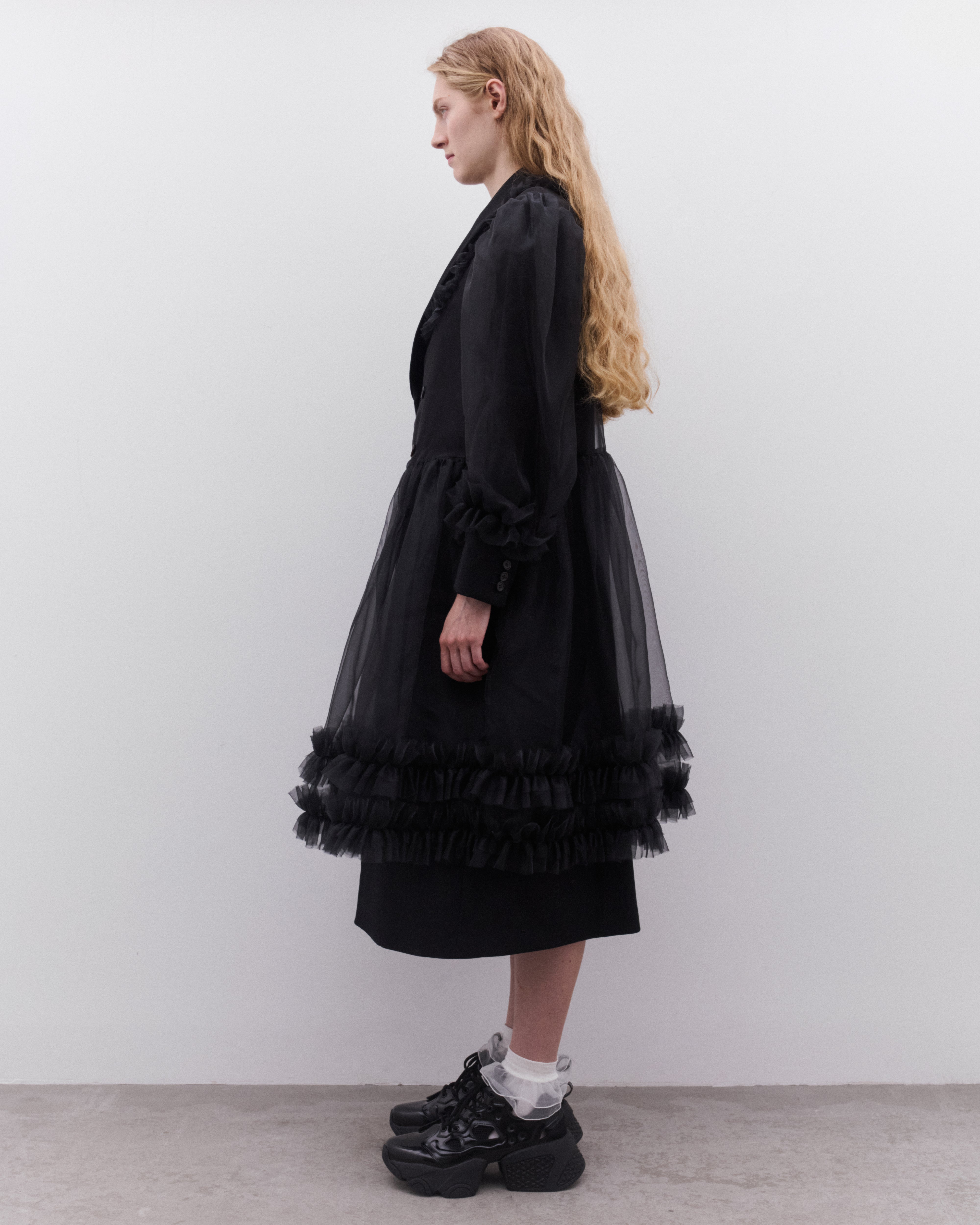 Noir Kei Ninomiya: Women's Double Breasted Tulle Overlay Coat