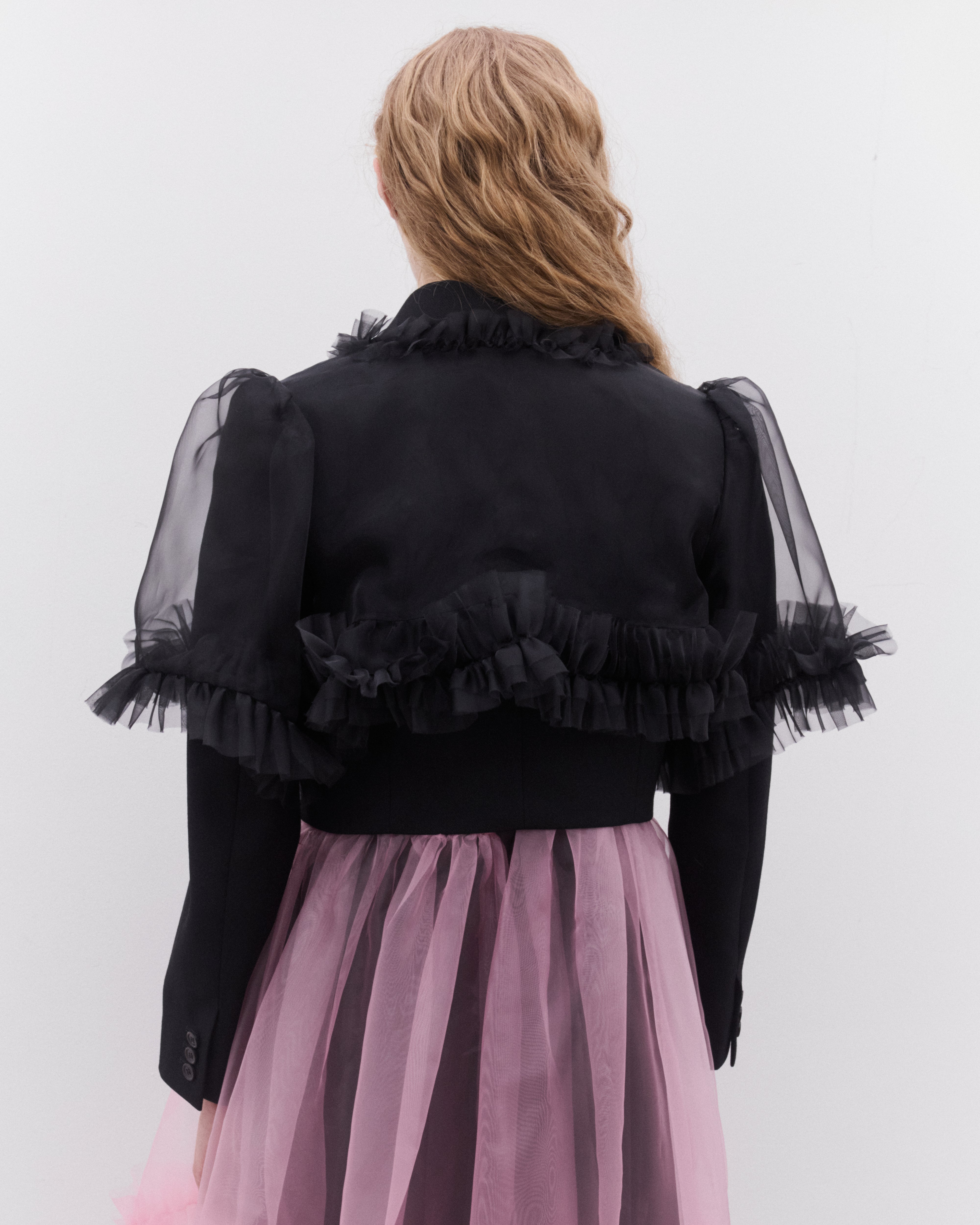 Noir Kei Ninomiya: Women's Tulle Overlay Cropped Blazer (Black