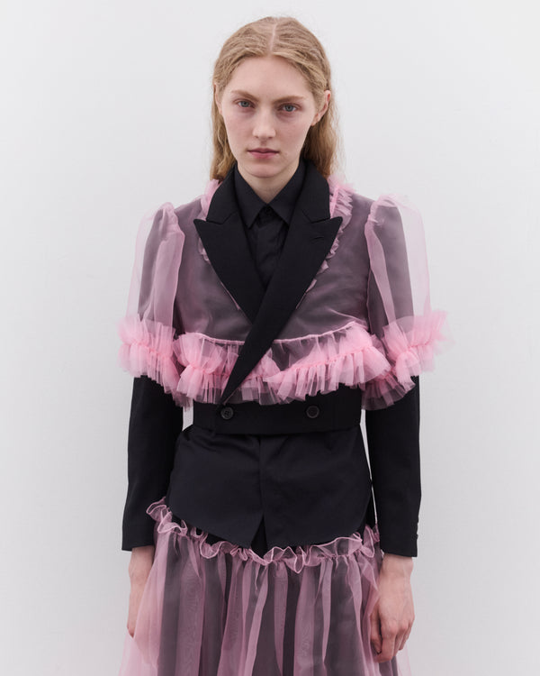 Noir Kei Ninomiya - Women’s Tulle Overlay Cropped Blazer - (Pink/Black)