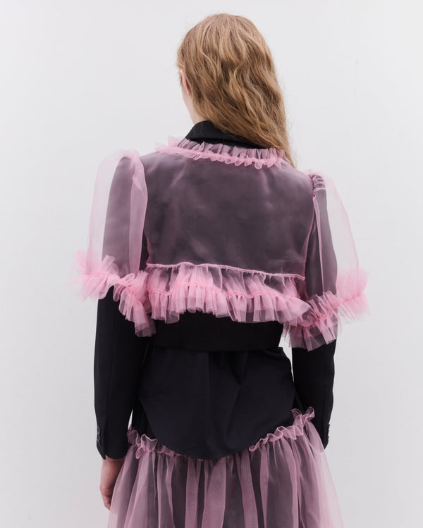 Noir Kei Ninomiya - Women’s Tulle Overlay Cropped Blazer - (Pink/Black)