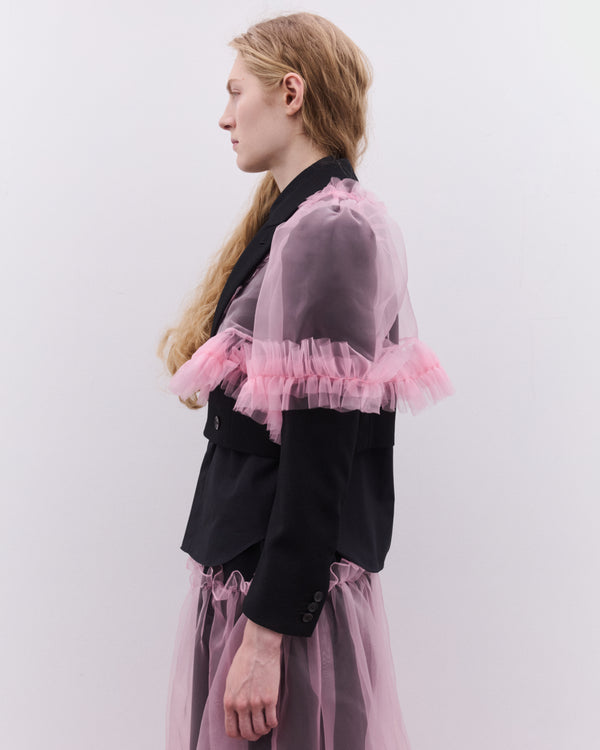 Noir Kei Ninomiya - Women’s Tulle Overlay Cropped Blazer - (Pink/Black)