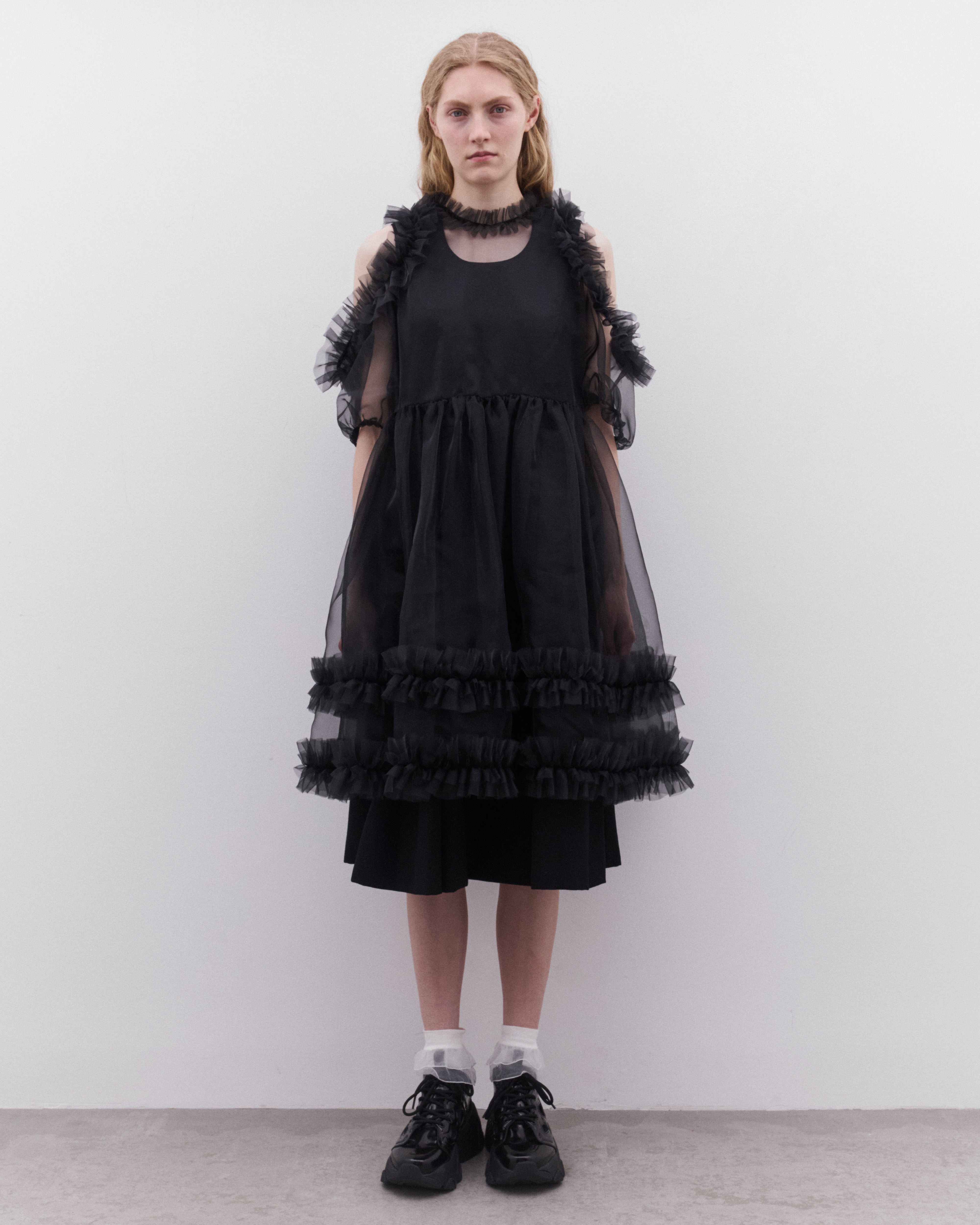 Noir Kei Ninomiya: Women's Tulle Overlay Dress (Black) | Dover