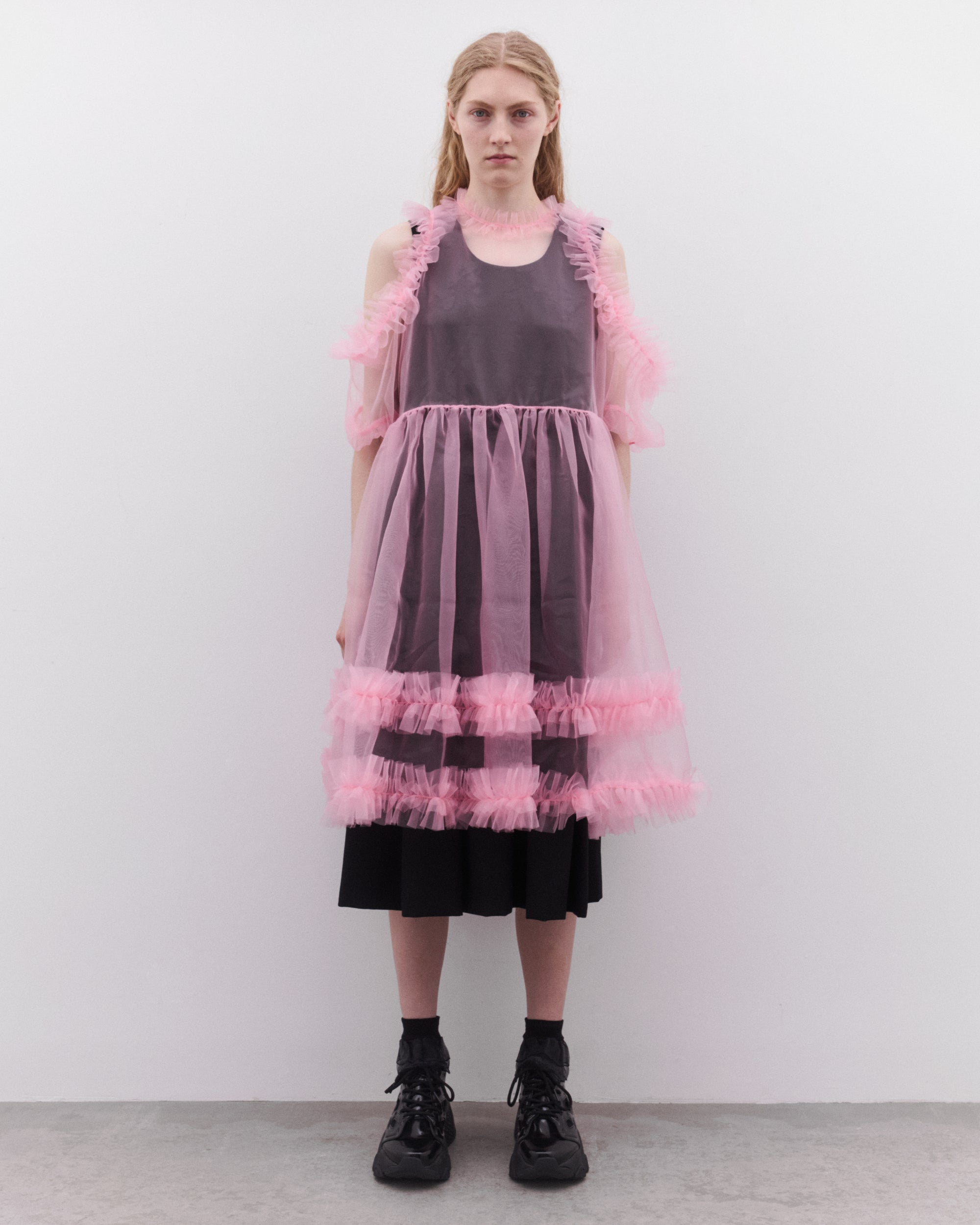 tulle overlay dress Noir Kei Ninomiya: Women's Tulle Overlay Dress (Pink/Black)