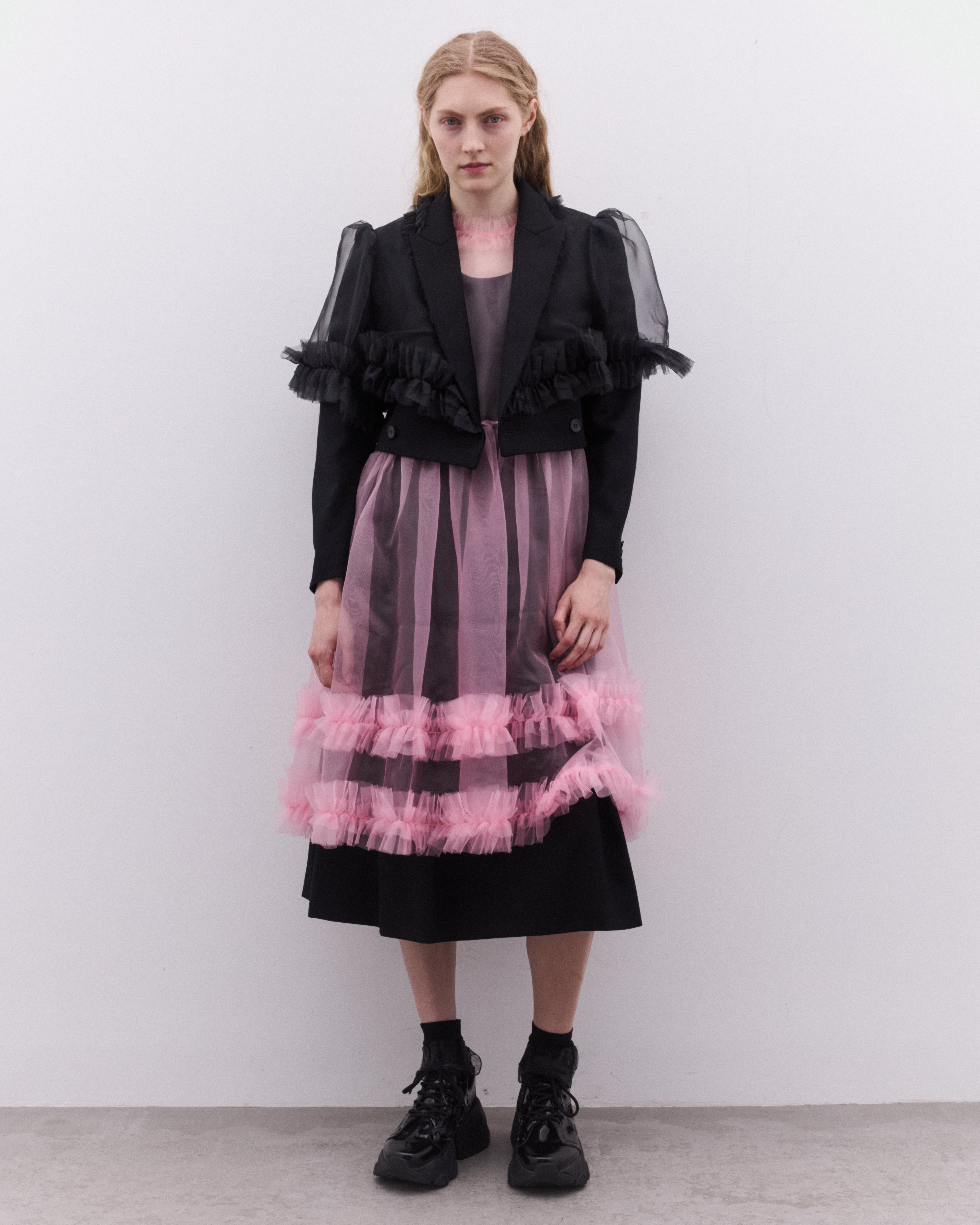Noir Kei Ninomiya: Women's Tulle Overlay Cropped Blazer (Black