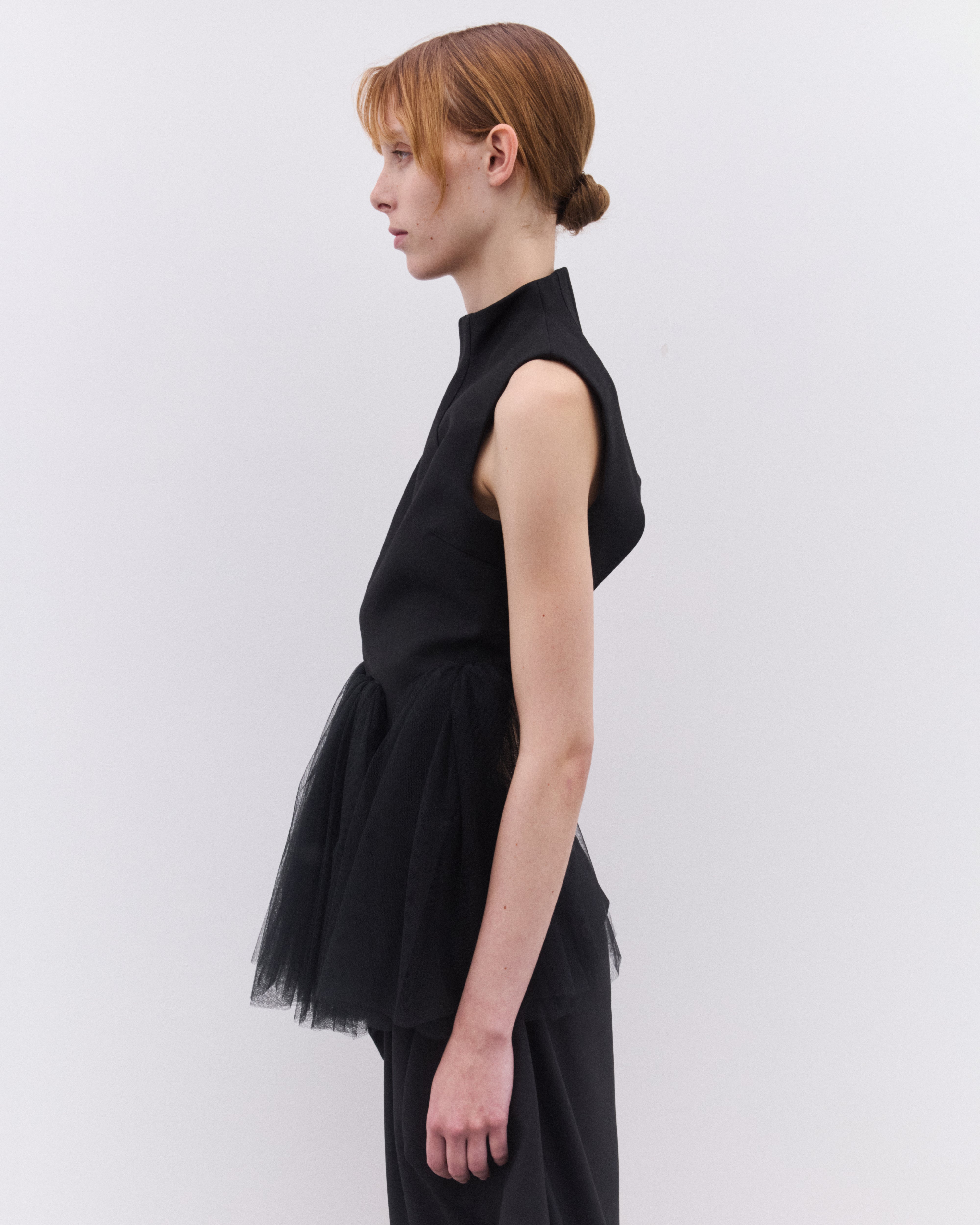 Noir Kei Ninomiya: Women's Tulle Trim Top (Black) | Dover Street
