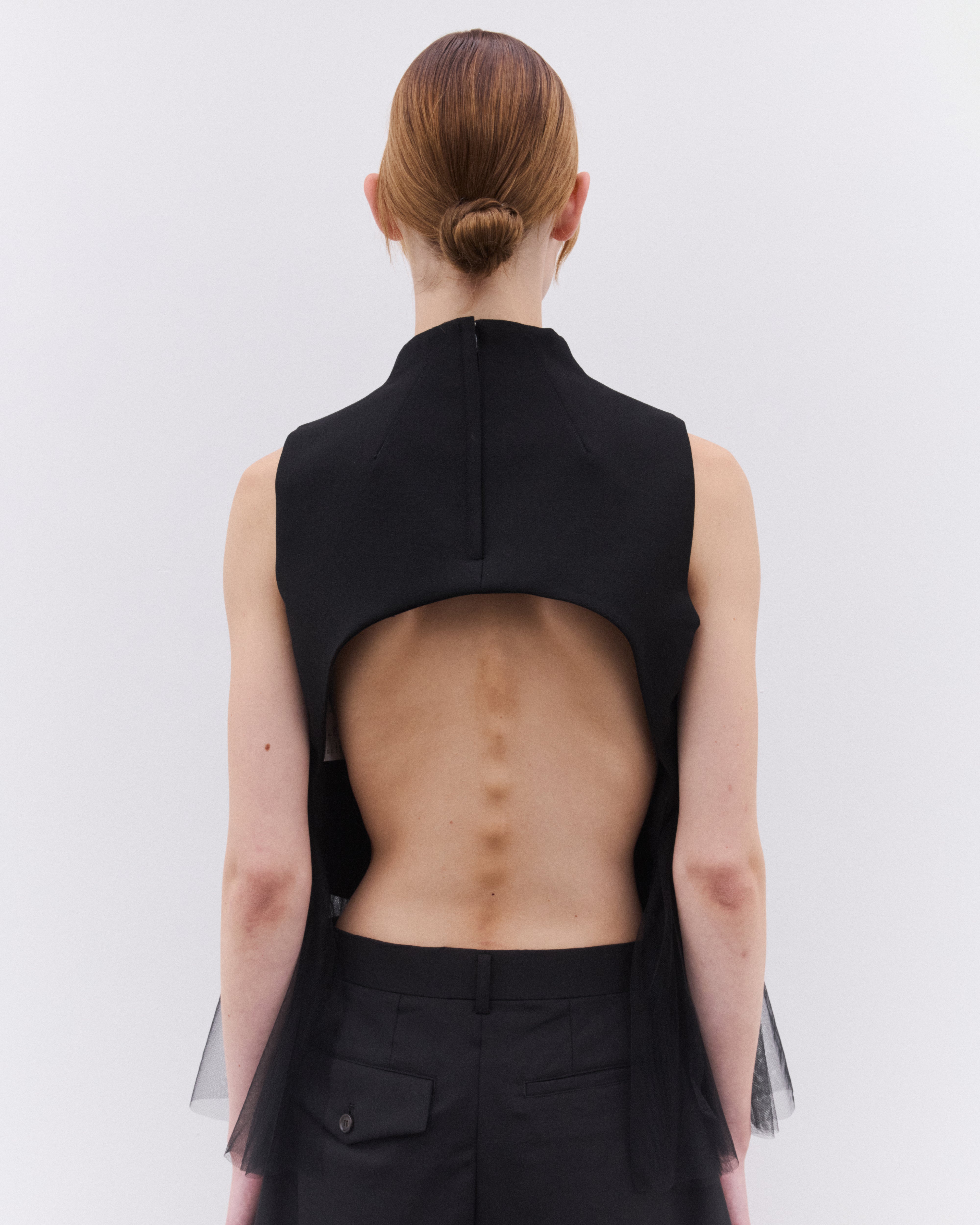 Noir Kei Ninomiya: Women's Tulle Trim Top (Black) | Dover Street