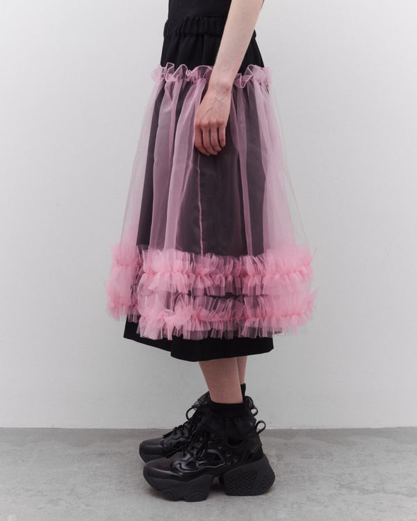 Noir Kei Ninomiya - Women’s Tulle Overlay Skirt - (Black/Pink)