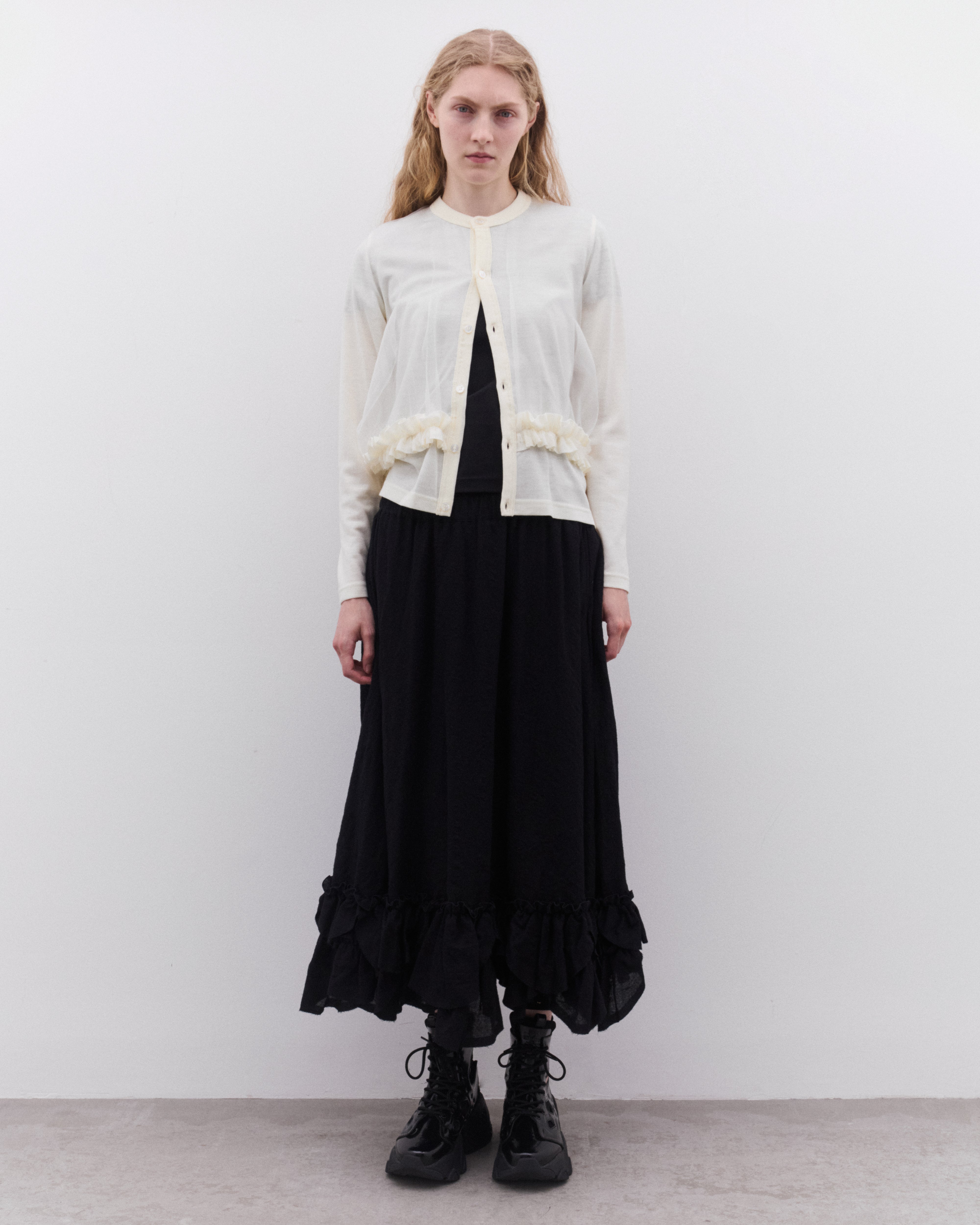 noir kei ninomiya チュールレイヤードニット Noir Kei Ninomiya: Women's Tulle Overlay Cardigan (Black