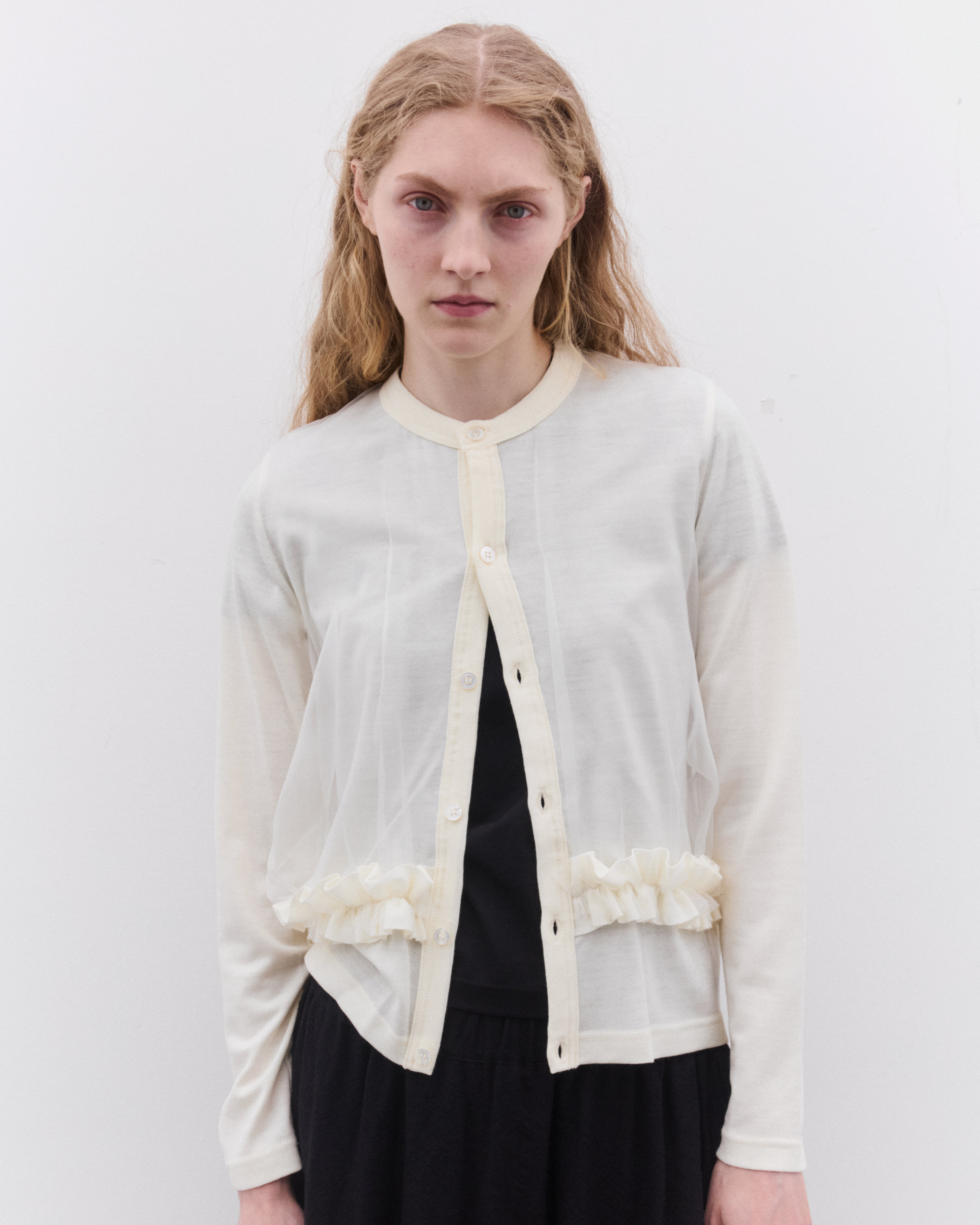 Noir Kei Ninomiya: Women's Tulle Overlay Cardigan (Off White