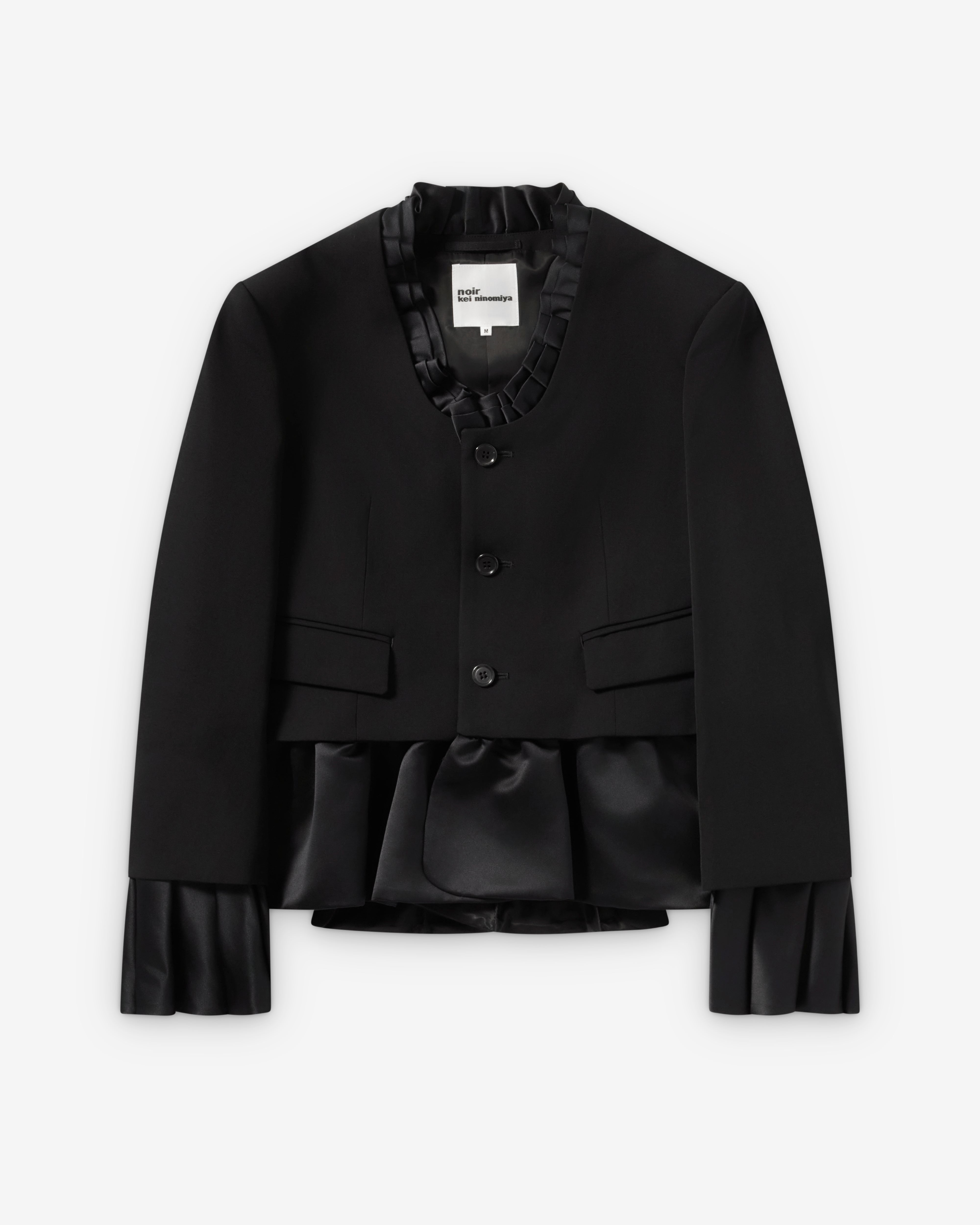 Noir Kei Ninomiya: Women's Satin Ruffle Trim Blazer (Black