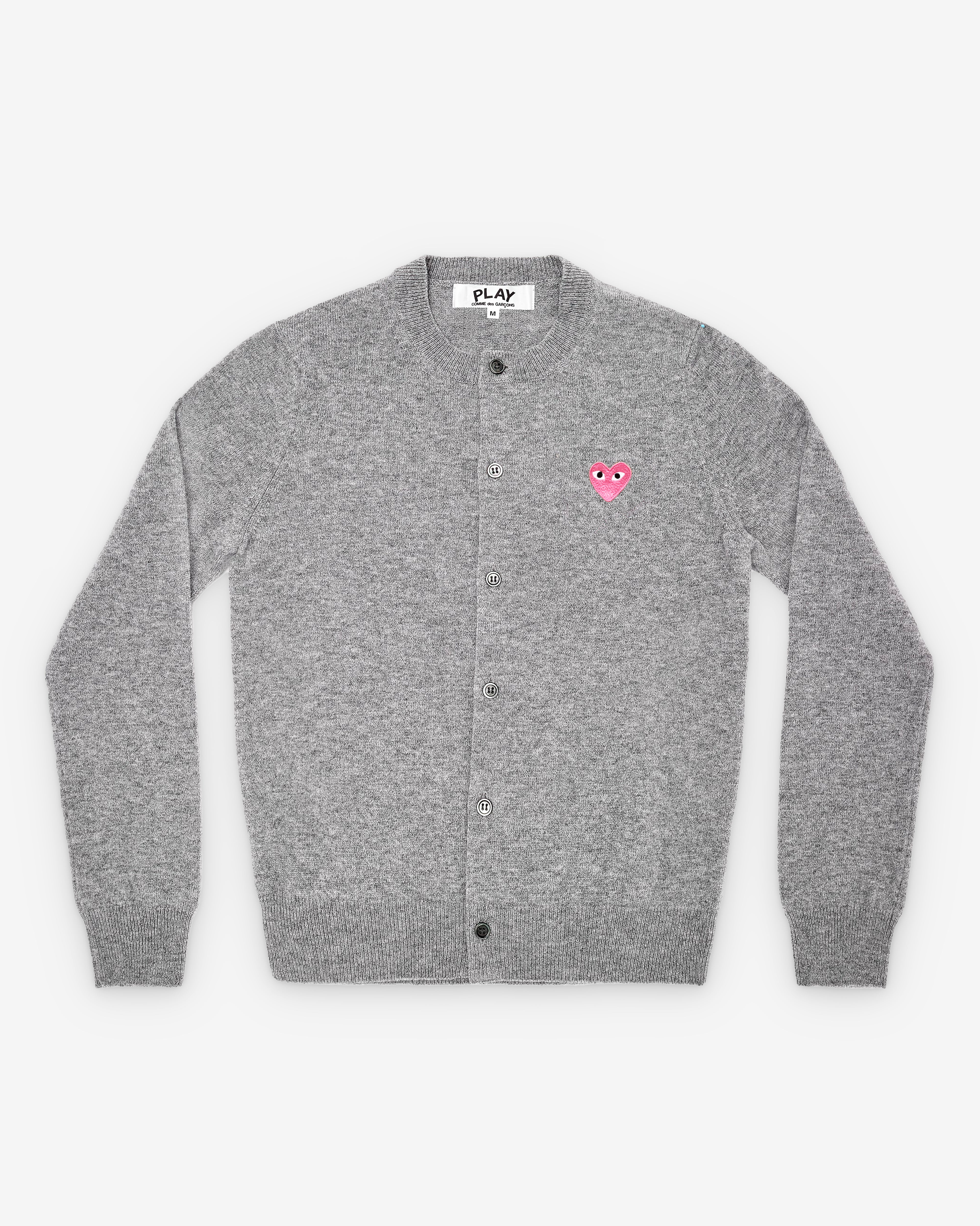 Play: Small Pink Heart Round Neck Cardigan (Light Grey) | Dover