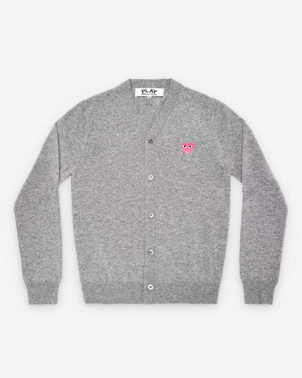 Play - Small Pink Heart V-Neck Cardigan - (Light Grey)