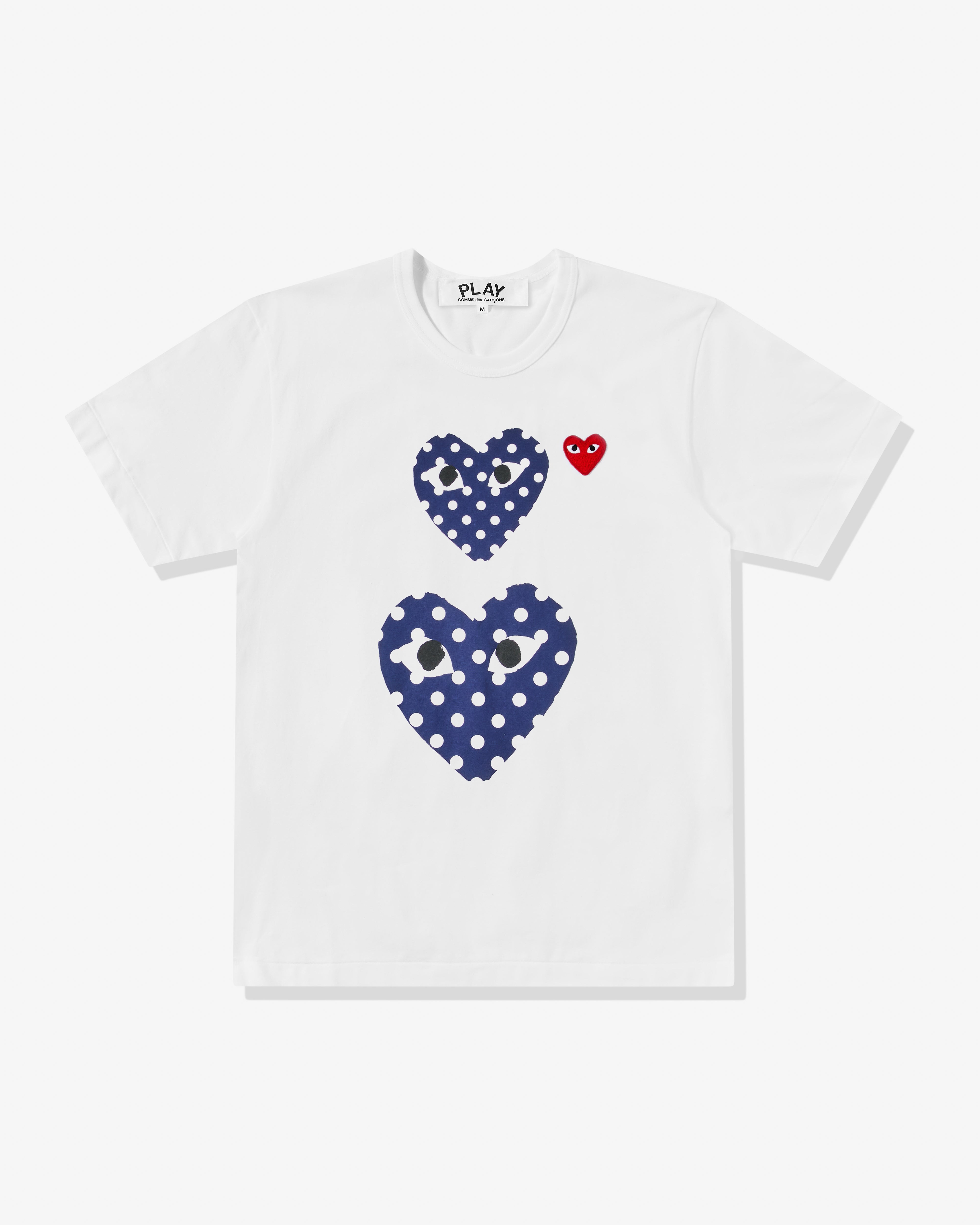 PLAYCOMMEdesGARÇONS PolkaDotsT-Shirt Y2K Play: Polka Dot Double Heart T-Shirt (White) | DSML E-SHOP