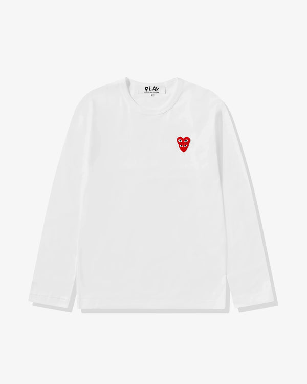 Play - Longsleeve T-Shirt with Double Red Heart - (White)