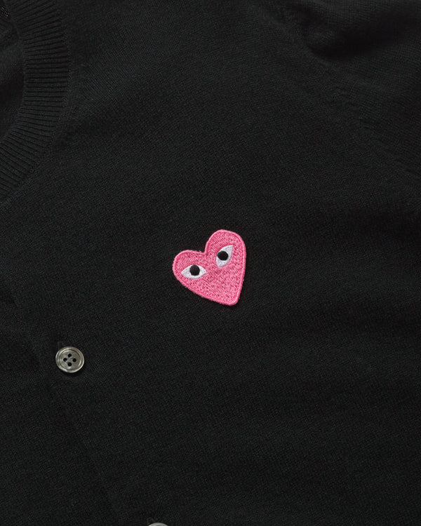 Play - Small Pink Heart V-Neck Cardigan - (Black)