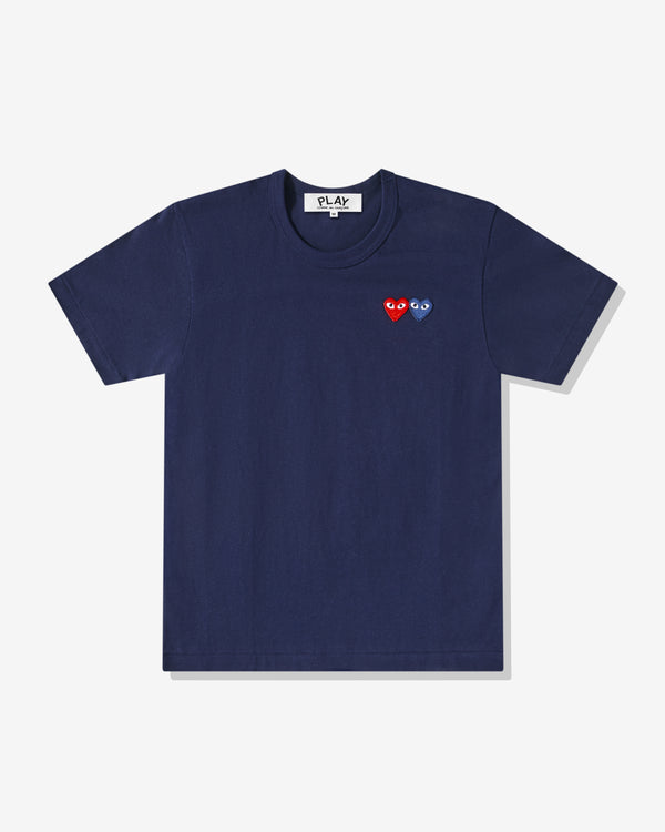 Play - T-Shirt with Double Heart - (Navy)