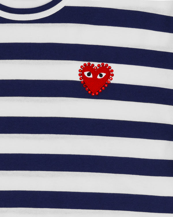 Play - Rhinestone Striped Long Sleeve T-Shirt - (Navy/White)