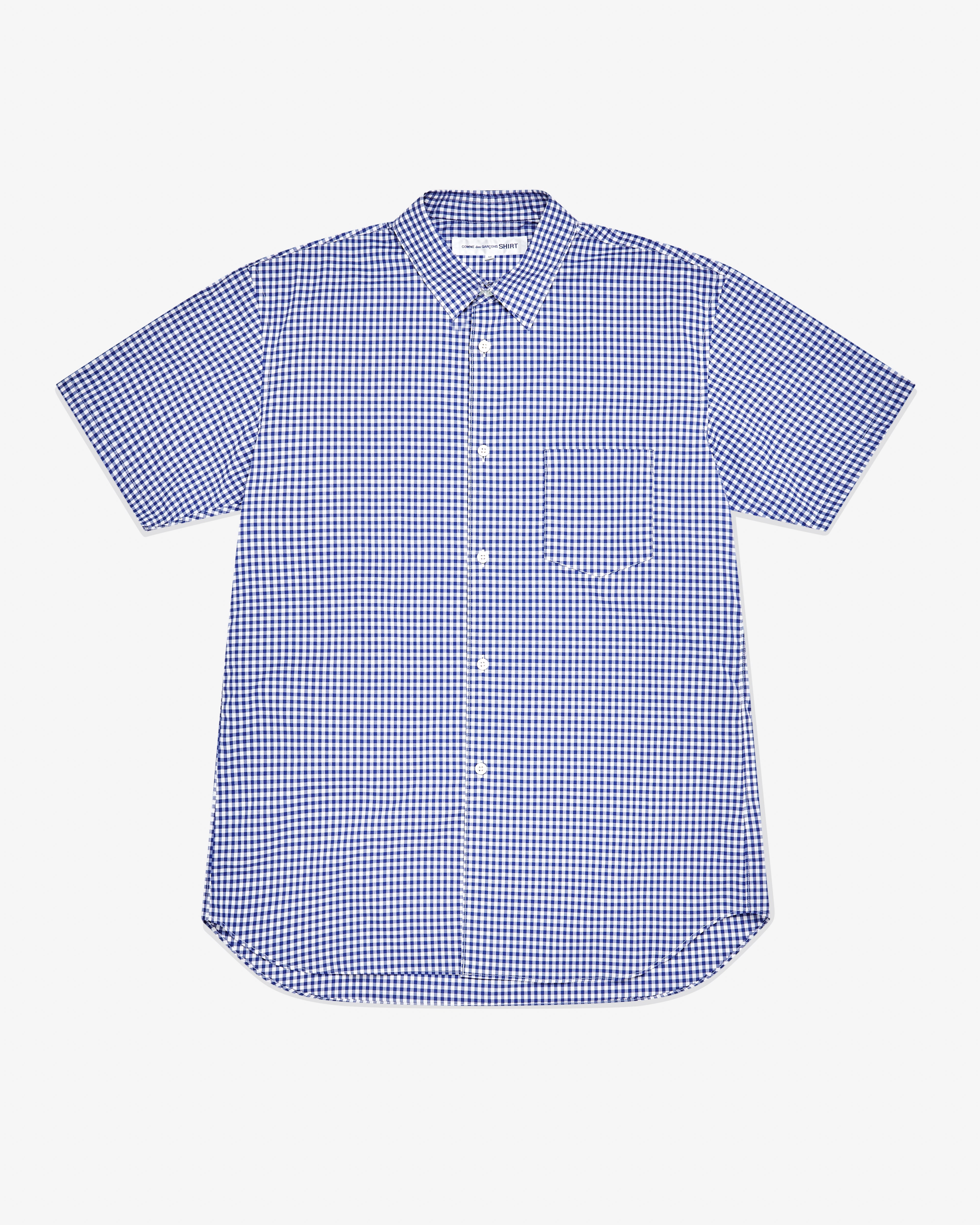 CDG Shirt Forever: Classic Fit Cotton Short Sleeve Shirt (Blue Gingham ...