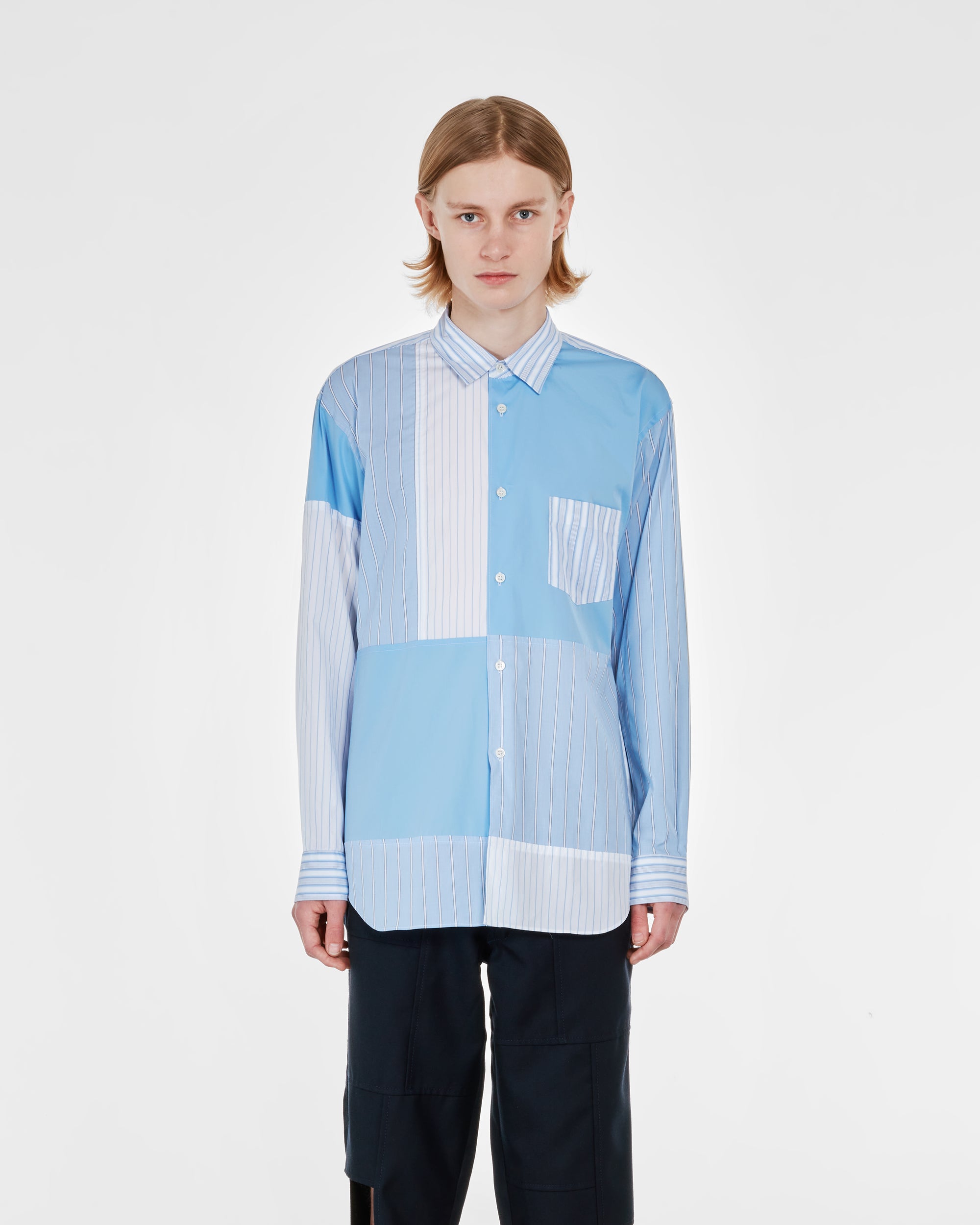 CDG Shirt - Men's Cotton Stripe Poplin Shirt - (Blue) view 3