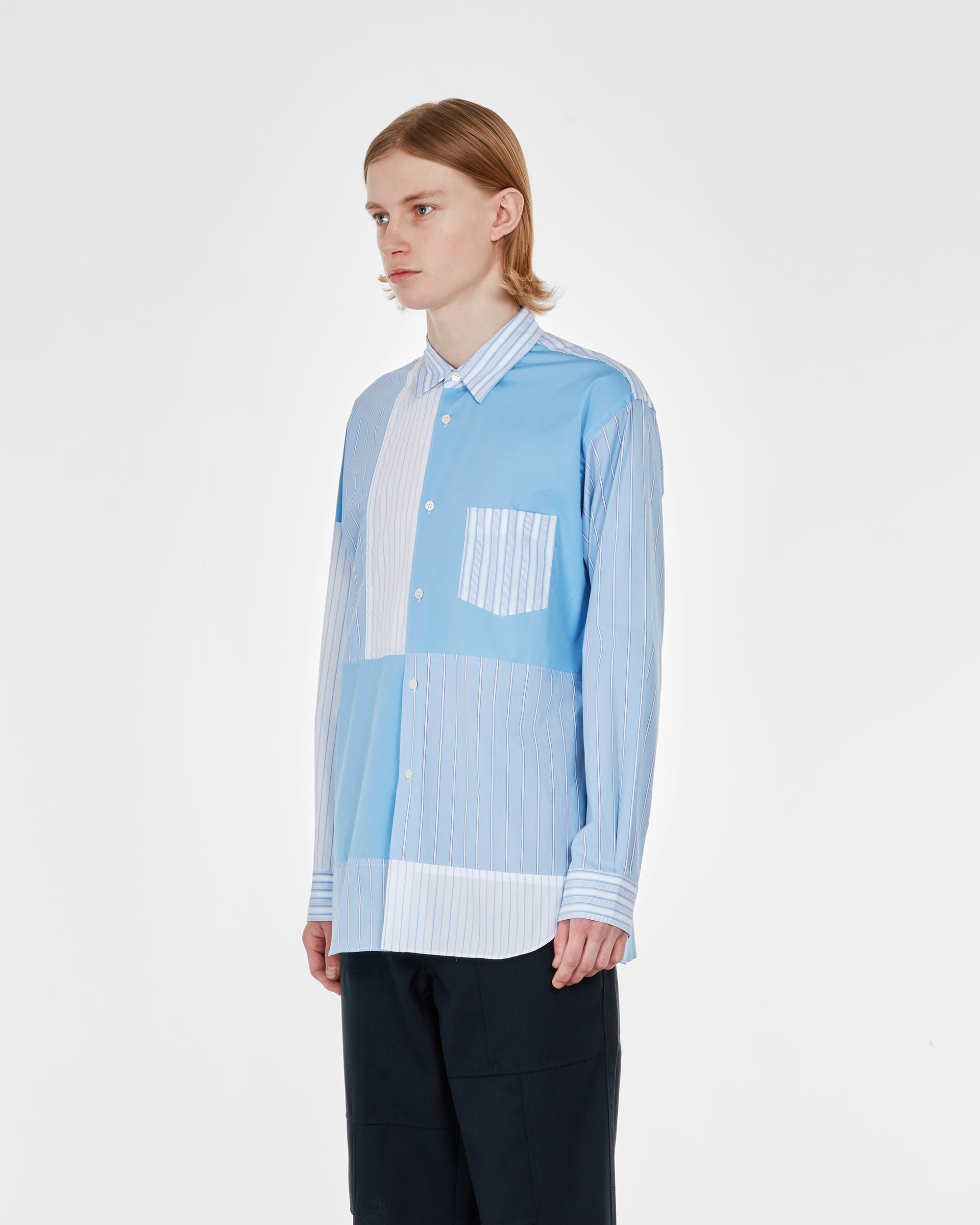 CDG Shirt - Men's Cotton Stripe Poplin Shirt - (Blue) view 4