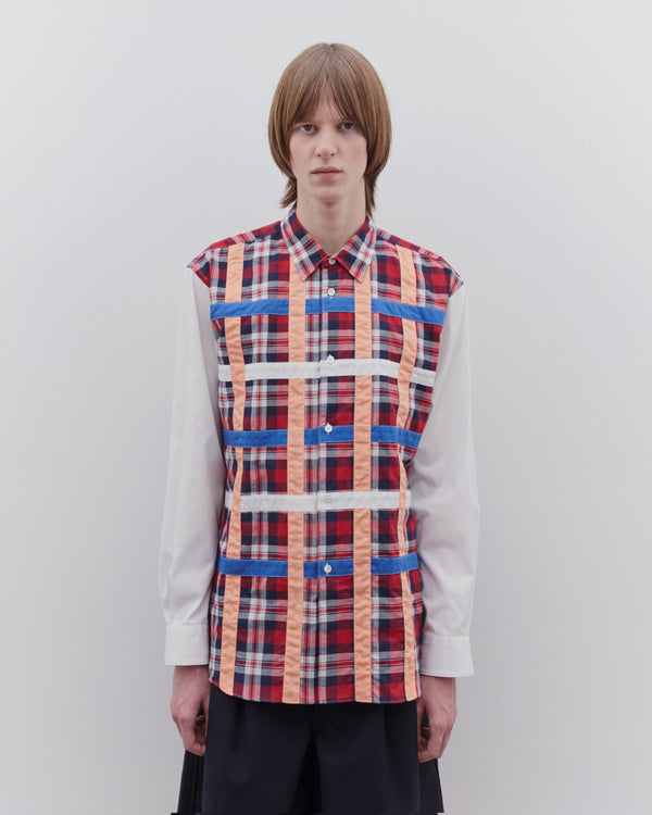 CDG Shirt - Men’s Multi Tartan Shirt - (White/Red/Blue)
