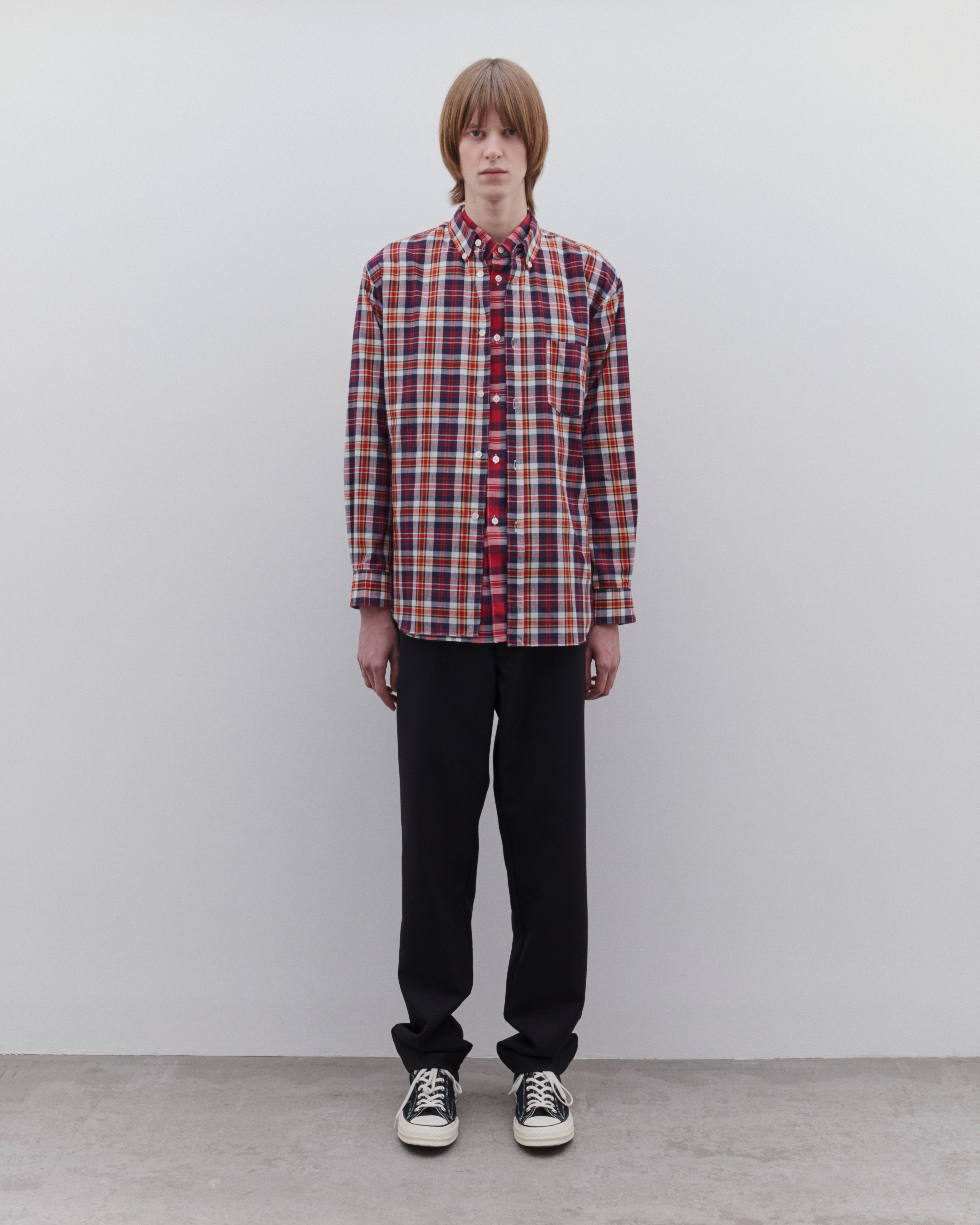 CDG Shirt: Men's Slim Fit Tartan Shirt (Red) | Dover Street Market