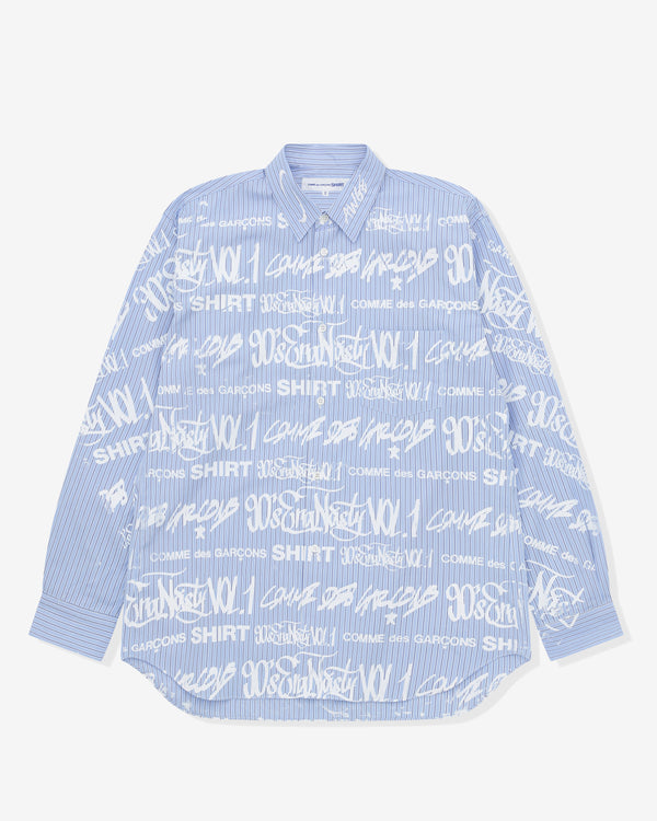 CDG Shirt - Men’s A$AP Nast All Over Printed Shirt - (Pinstripe/White Print)