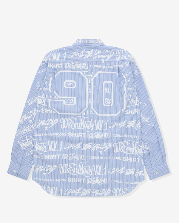 CDG Shirt - Men’s A$AP Nast All Over Printed Shirt - (Pinstripe/White Print)