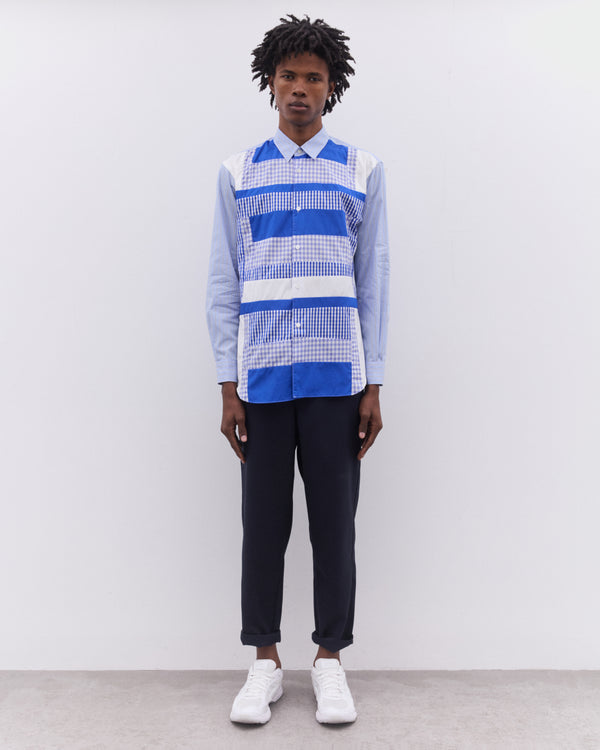 CDG Shirt - Men’s Gingham Patchwork Panelled Shirt - (Blue)