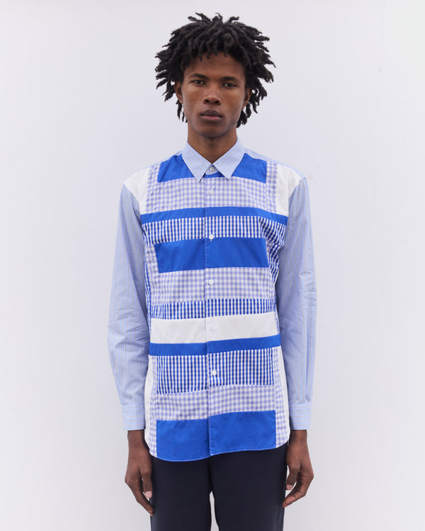 CDG Shirt - Men’s Gingham Patchwork Panelled Shirt - (Blue)