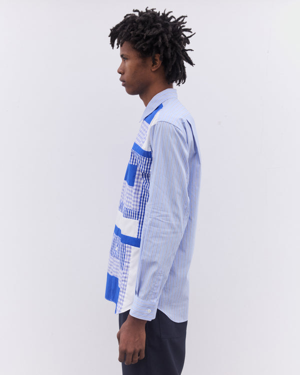 CDG Shirt - Men’s Gingham Patchwork Panelled Shirt - (Blue)