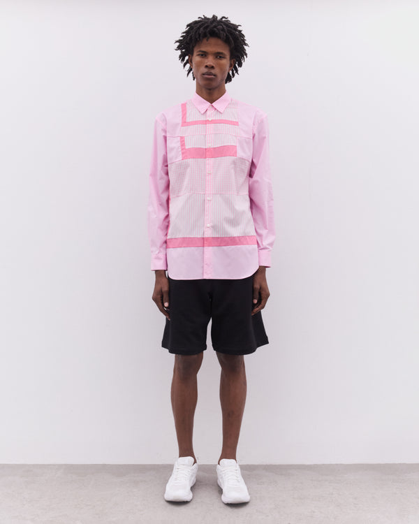 CDG Shirt - Men’s Gingham Patchwork Panelled Shirt - (Pink)